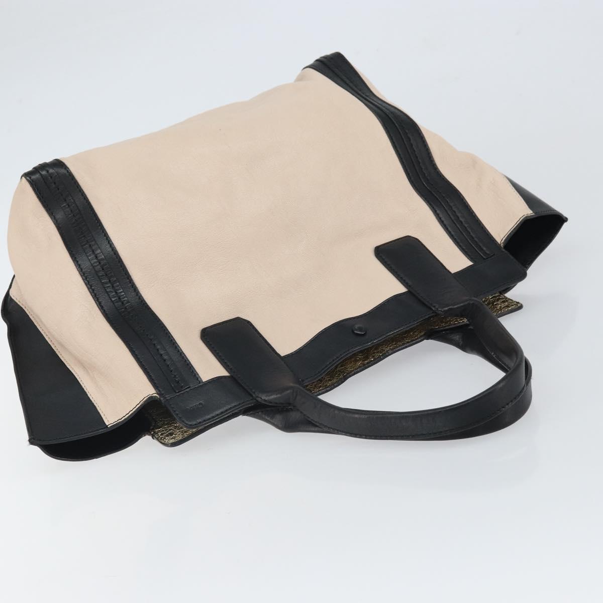 Chloe Alison Hand Bag Leather Beige Black gold Auth fm5024