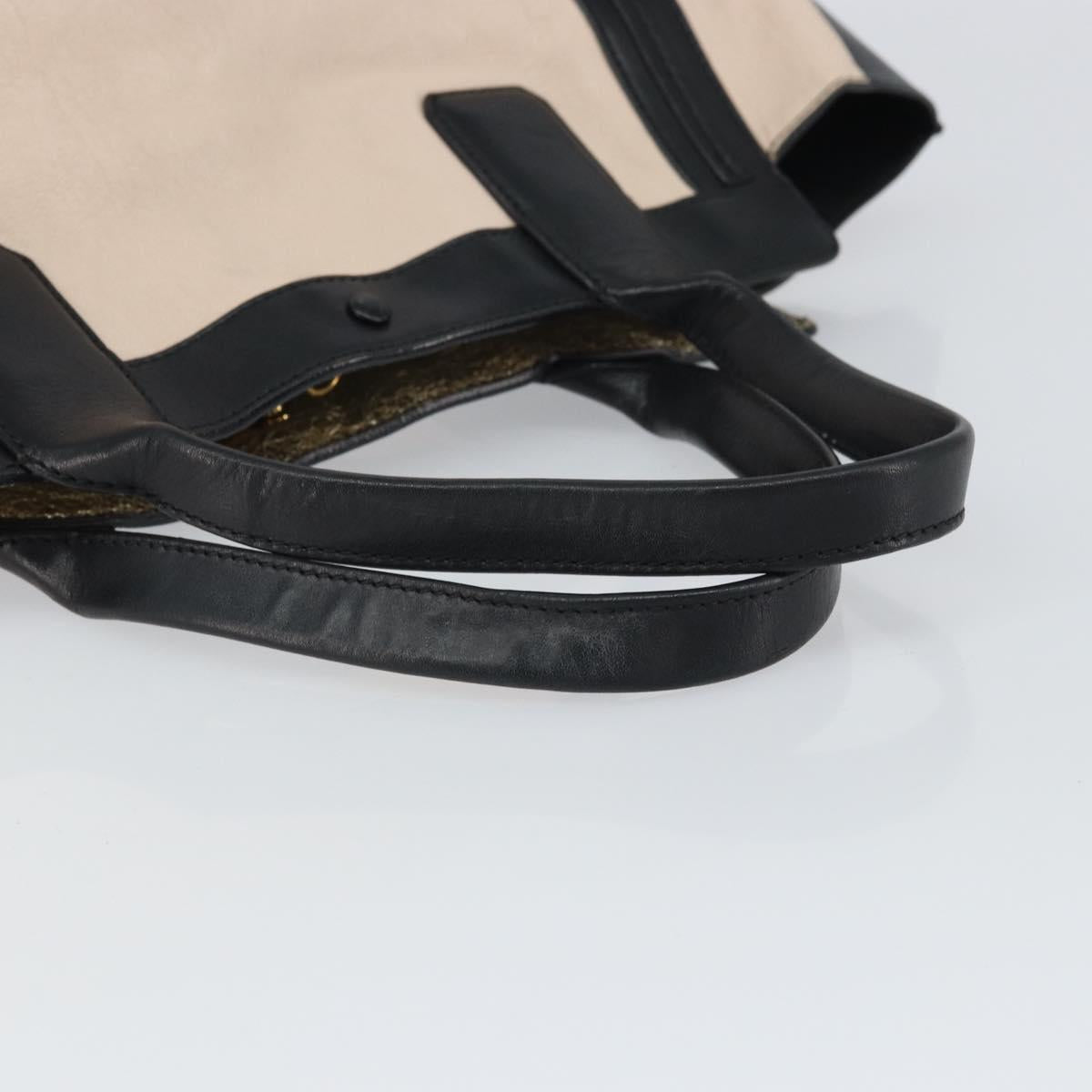 Chloe Alison Hand Bag Leather Beige Black gold Auth fm5024