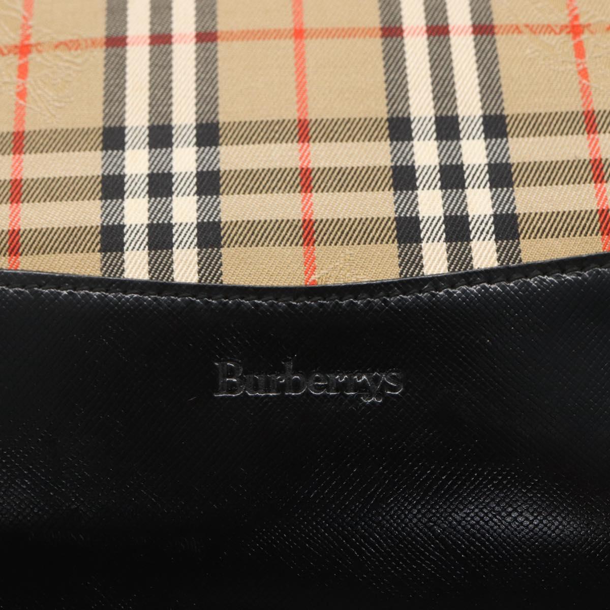 Burberrys Nova Check Tote Bag Canvas Leather Beige Black gold Auth fm5026