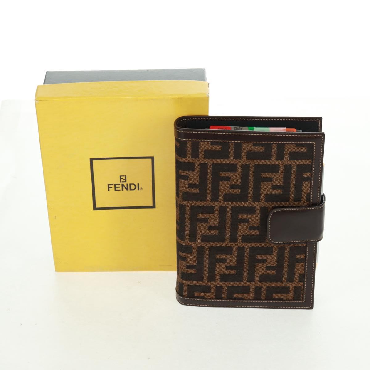 FENDI Zucca Canvas Agenda Day Planner Cover Brown Black Auth fm5048V