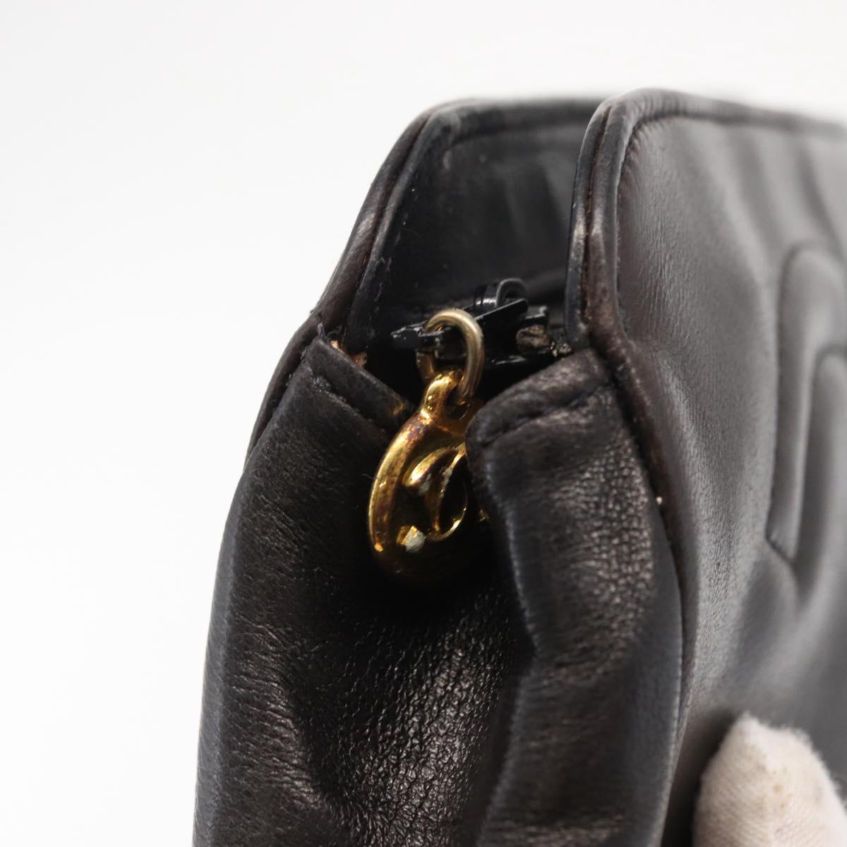 CHANEL Pouch Lamb Skin Black Gold CC Auth fm5050