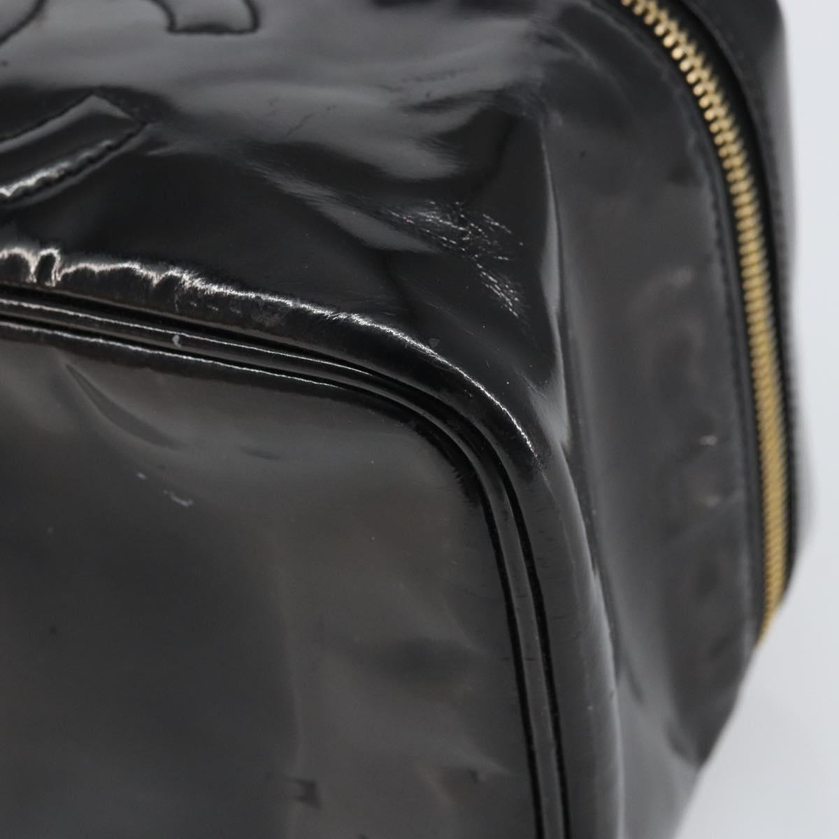 CHANEL Vanity Pouch Patent leather Black Gold CC Auth fm5051
