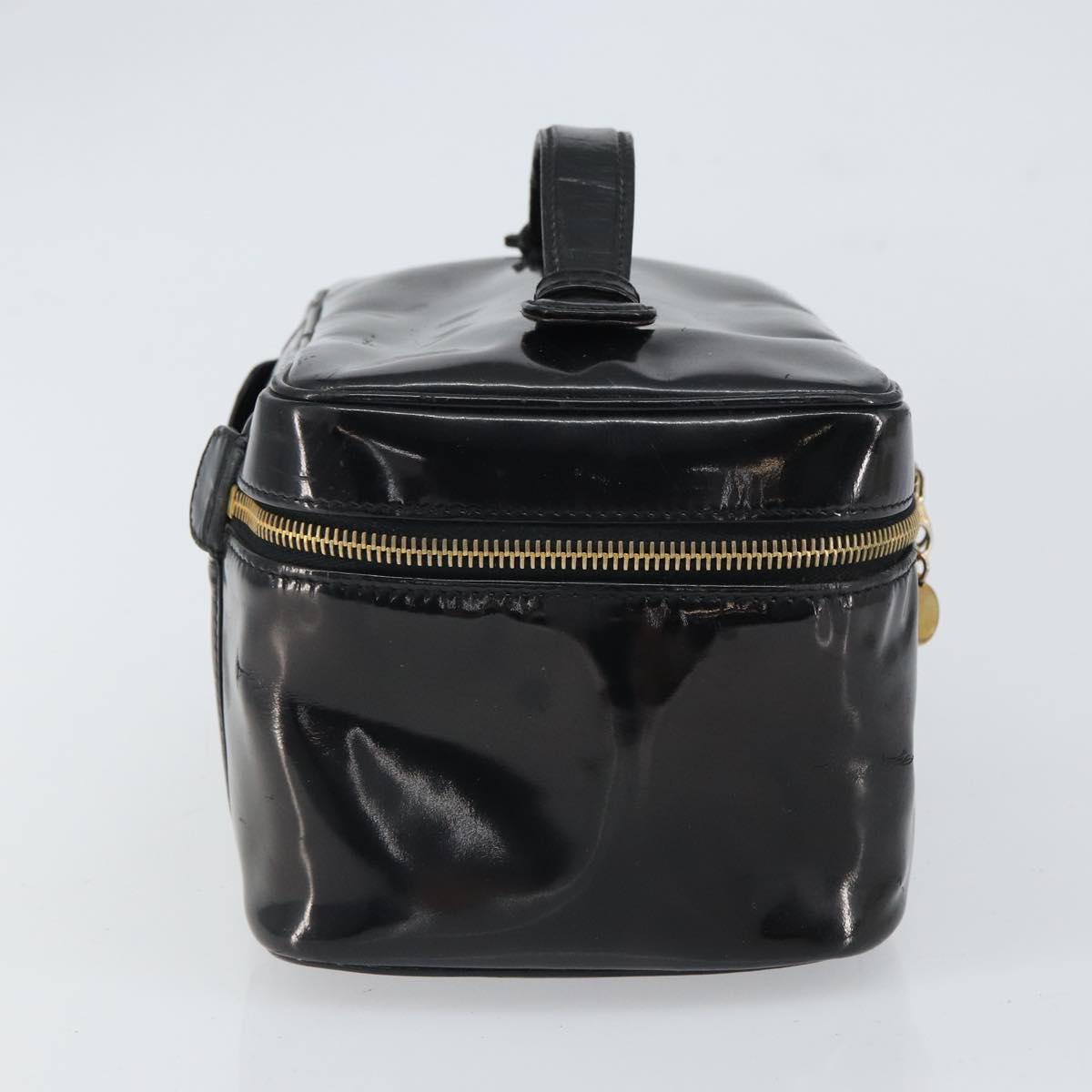 CHANEL Vanity Pouch Patent leather Black Gold CC Auth fm5051