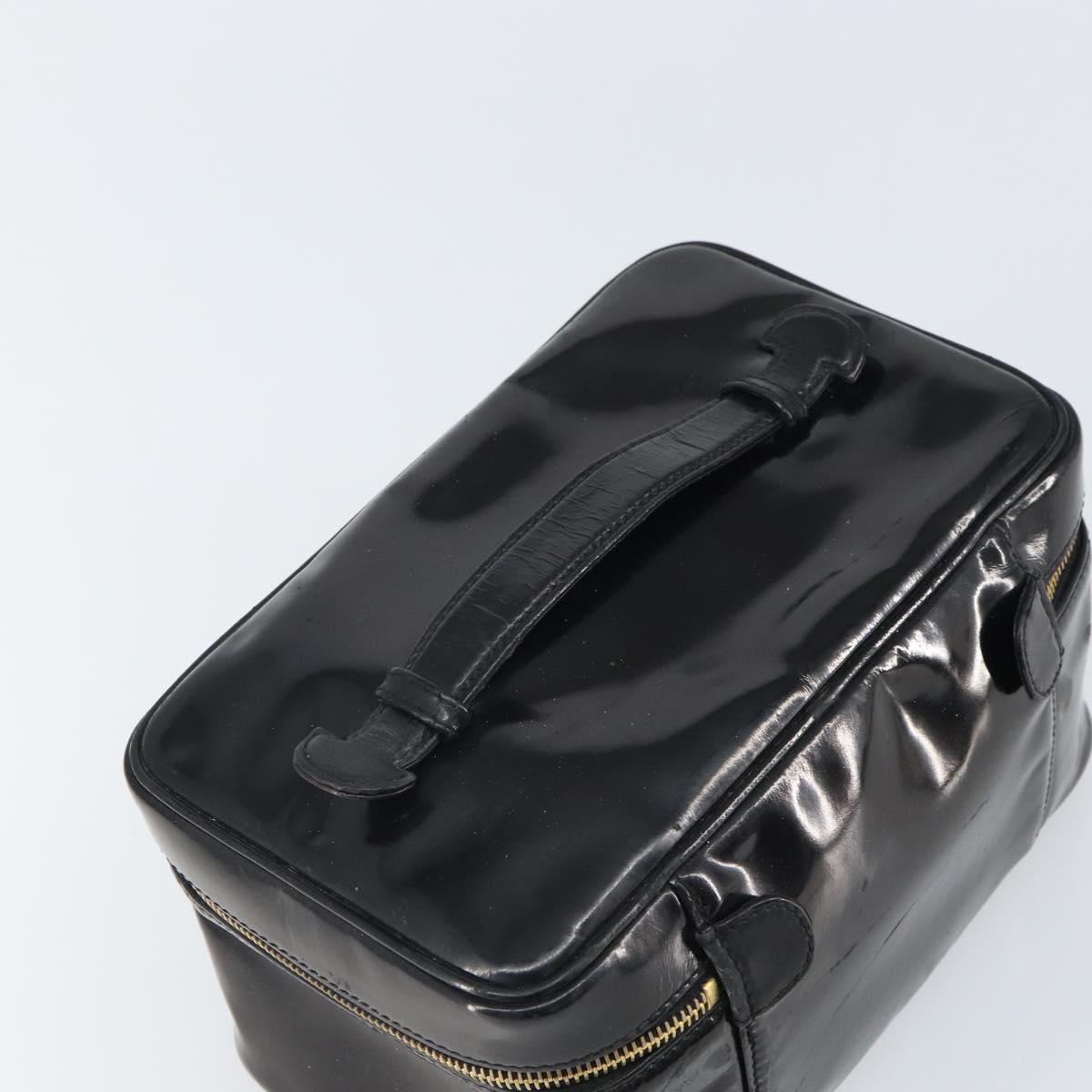 CHANEL Vanity Pouch Patent leather Black Gold CC Auth fm5051