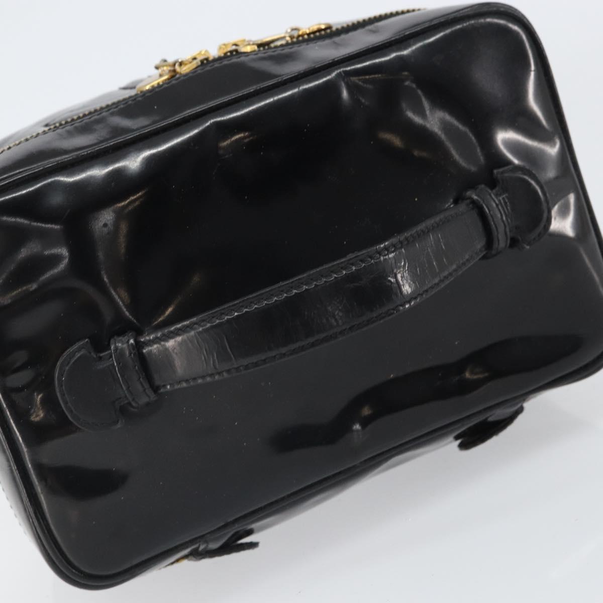CHANEL Vanity Pouch Patent leather Black Gold CC Auth fm5051