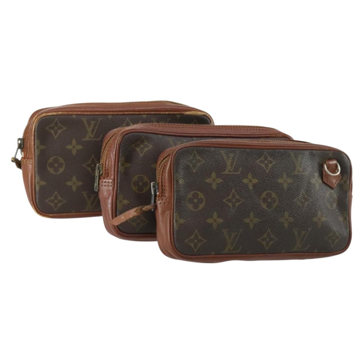 LOUIS VUITTON Monogram Pochette Marley Bandouliere Bag 3 Set LV Auth fm5057