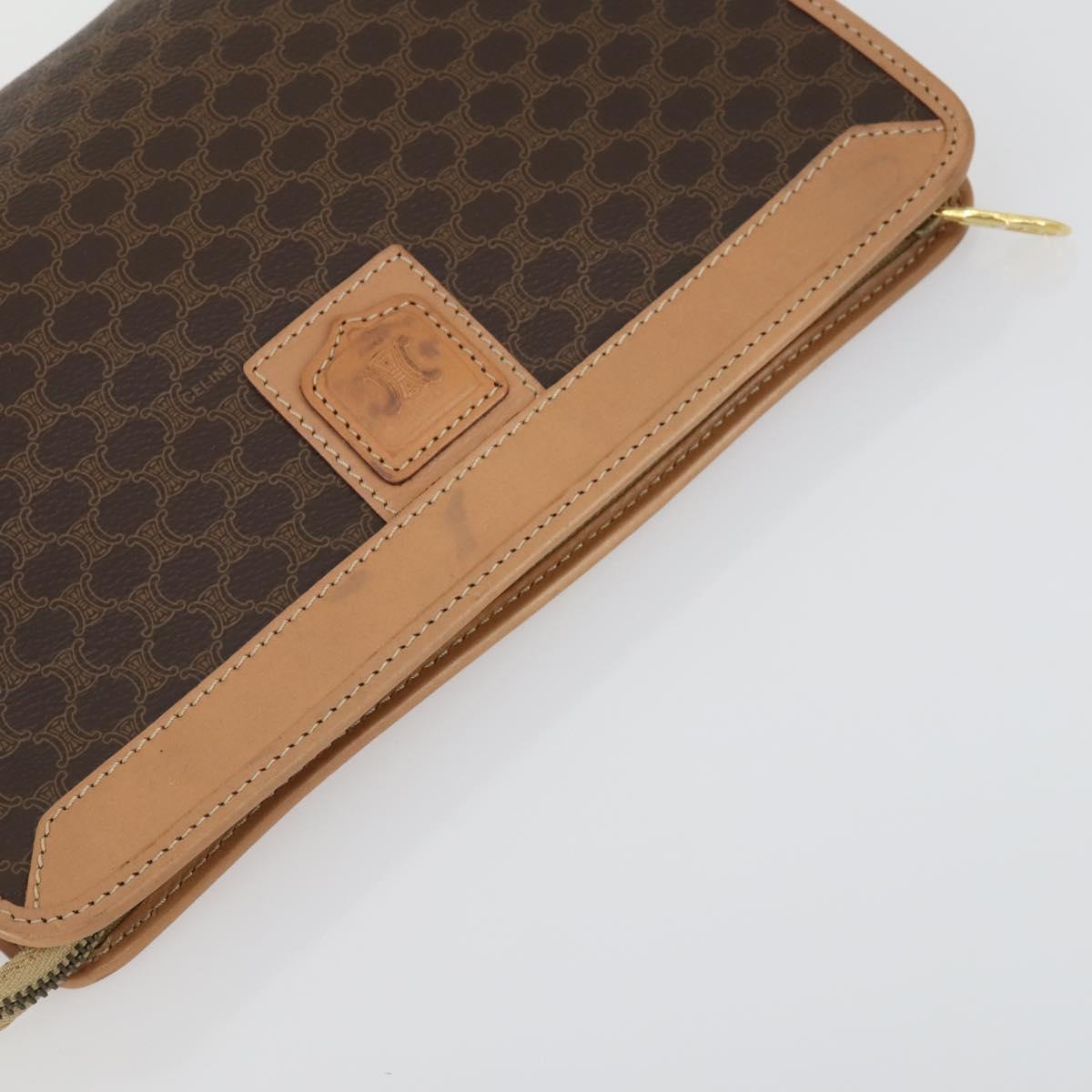 CELINE Macadam Canvas Clutch Bag PVC Leather 2 Set Brown Auth fm5068