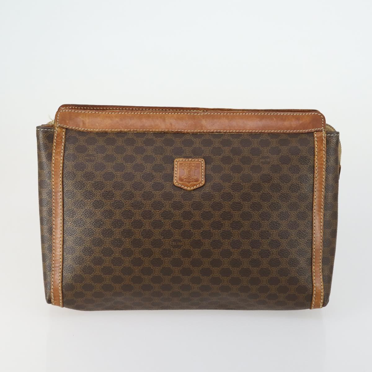 CELINE Macadam Canvas Clutch Bag PVC Leather 2 Set Brown Auth fm5068