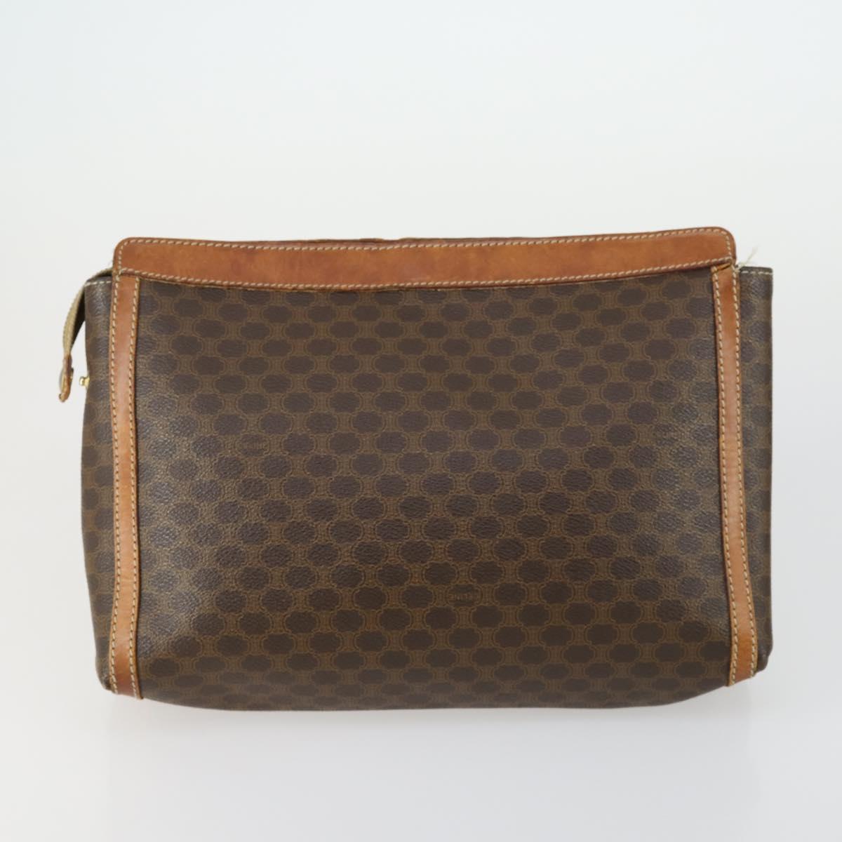 CELINE Macadam Canvas Clutch Bag PVC Leather 2 Set Brown Auth fm5068