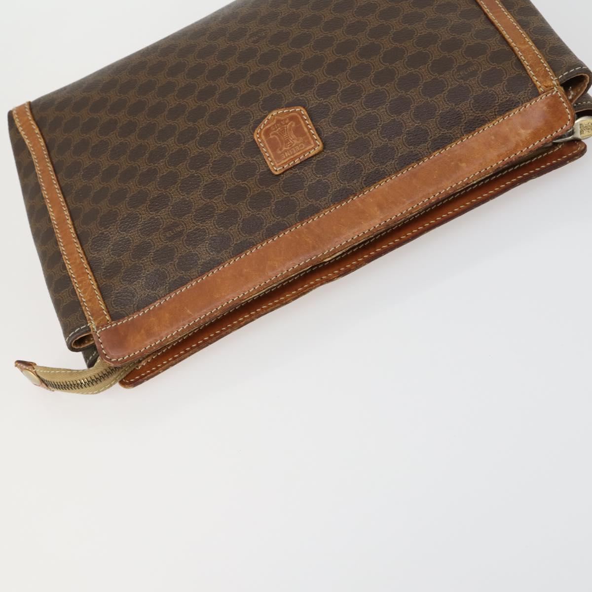 CELINE Macadam Canvas Clutch Bag PVC Leather 2 Set Brown Auth fm5068
