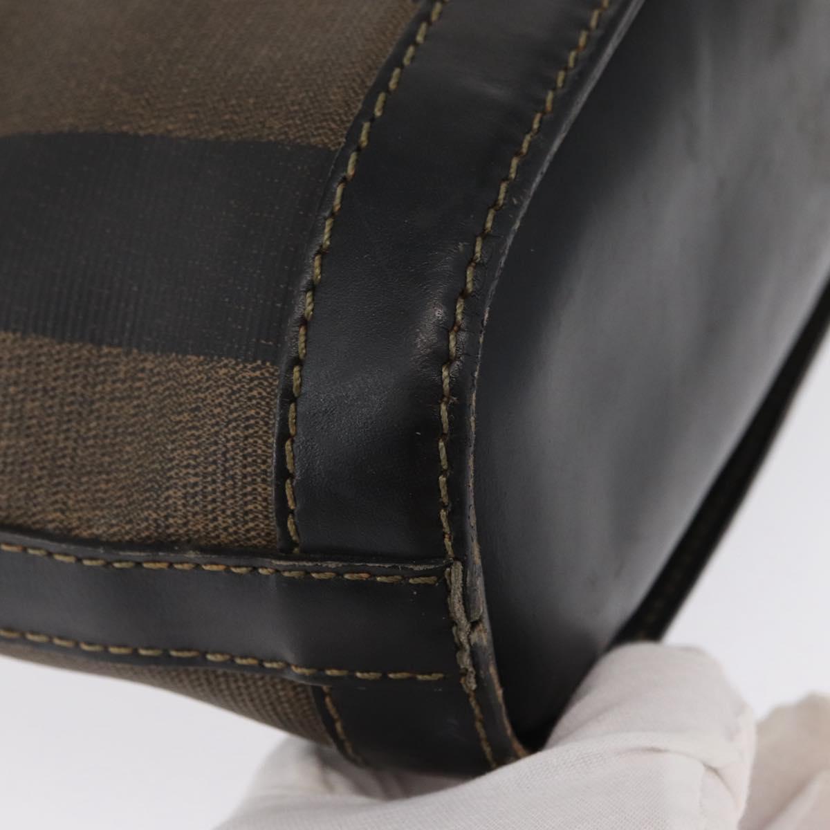 FENDI Pecan Canvas Shoulder Bag PVC Black Brown gold Auth fm5072