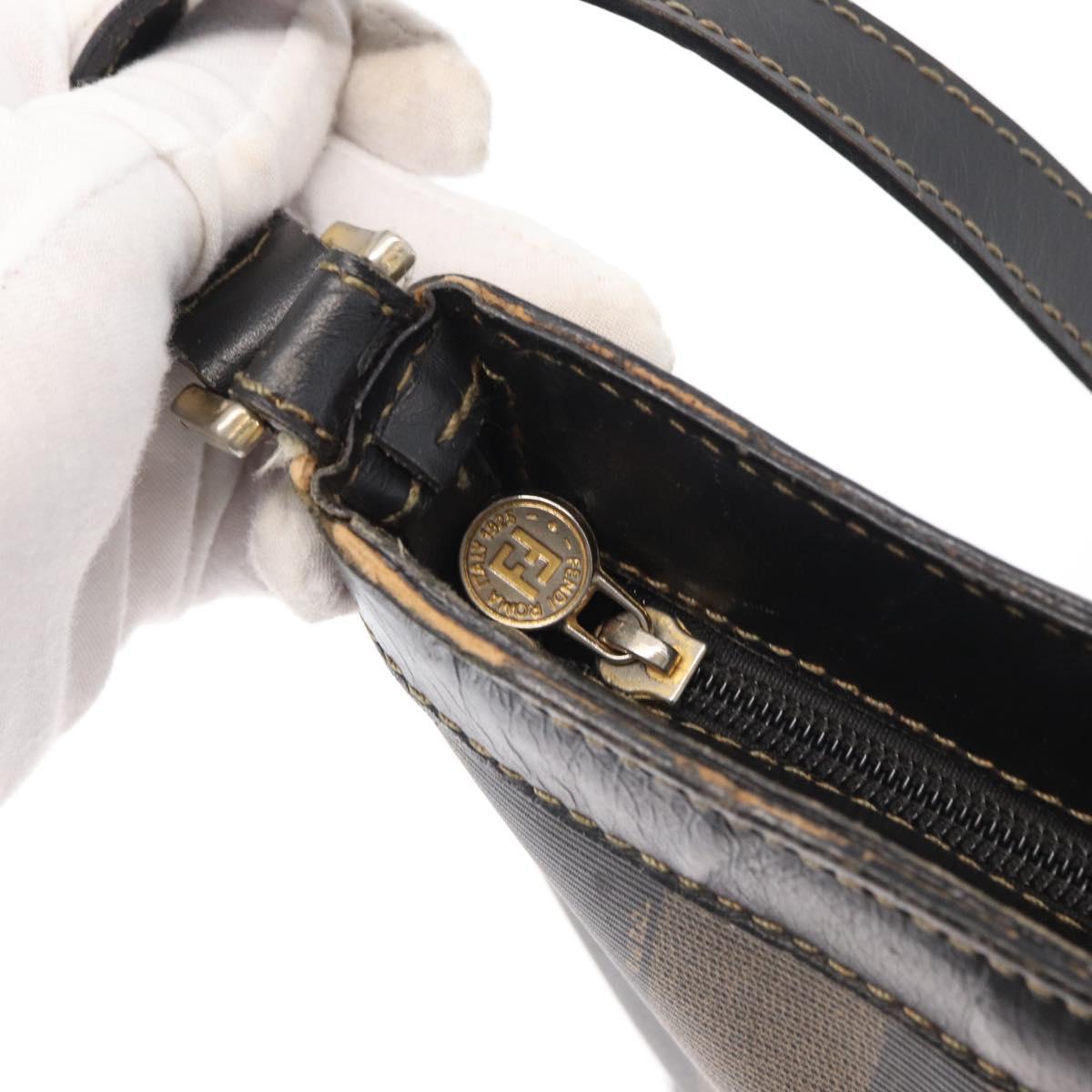 FENDI Pecan Canvas Shoulder Bag PVC Black Brown gold Auth fm5072