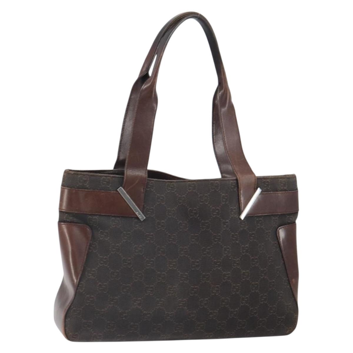 GUCCI GG Canvas Tote Bag Brown Silver 73983 Auth fm5075