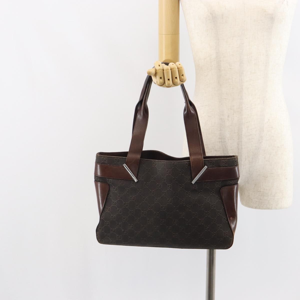 GUCCI GG Canvas Tote Bag Brown Silver 73983 Auth fm5075