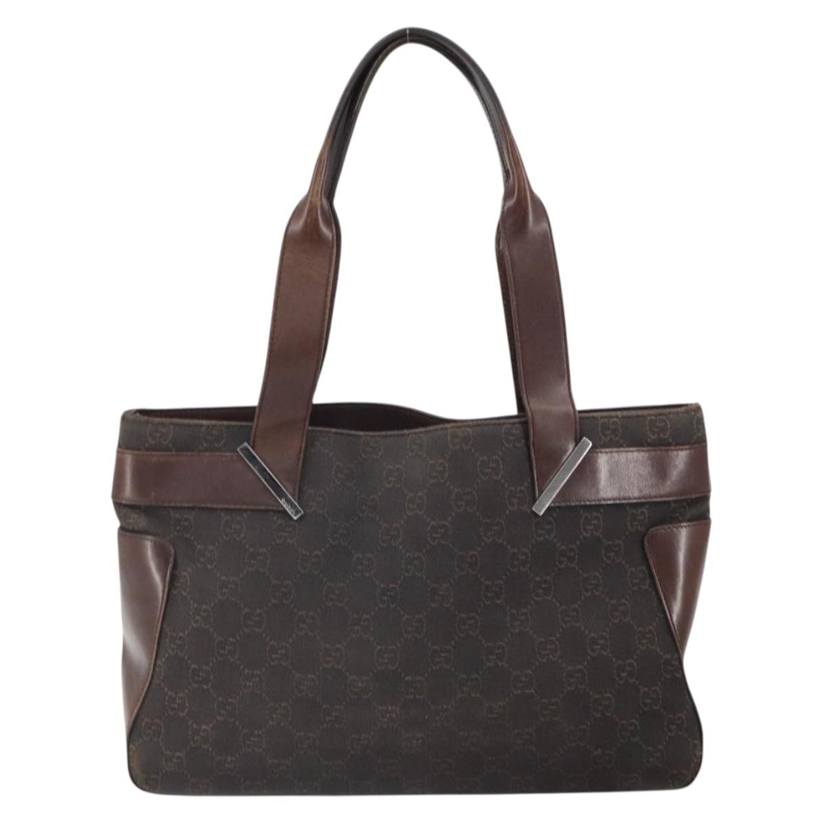 GUCCI GG Canvas Tote Bag Brown Silver 73983 Auth fm5075