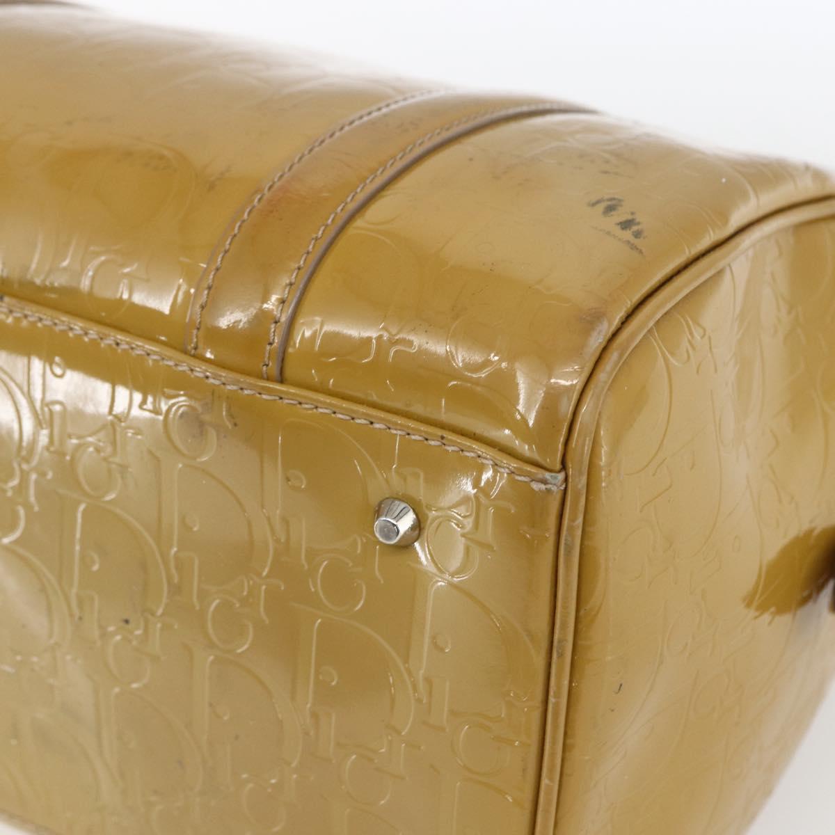 Christian Dior Trotter Canvas Boston Bag Patent leather Beige Silver Auth fm5079
