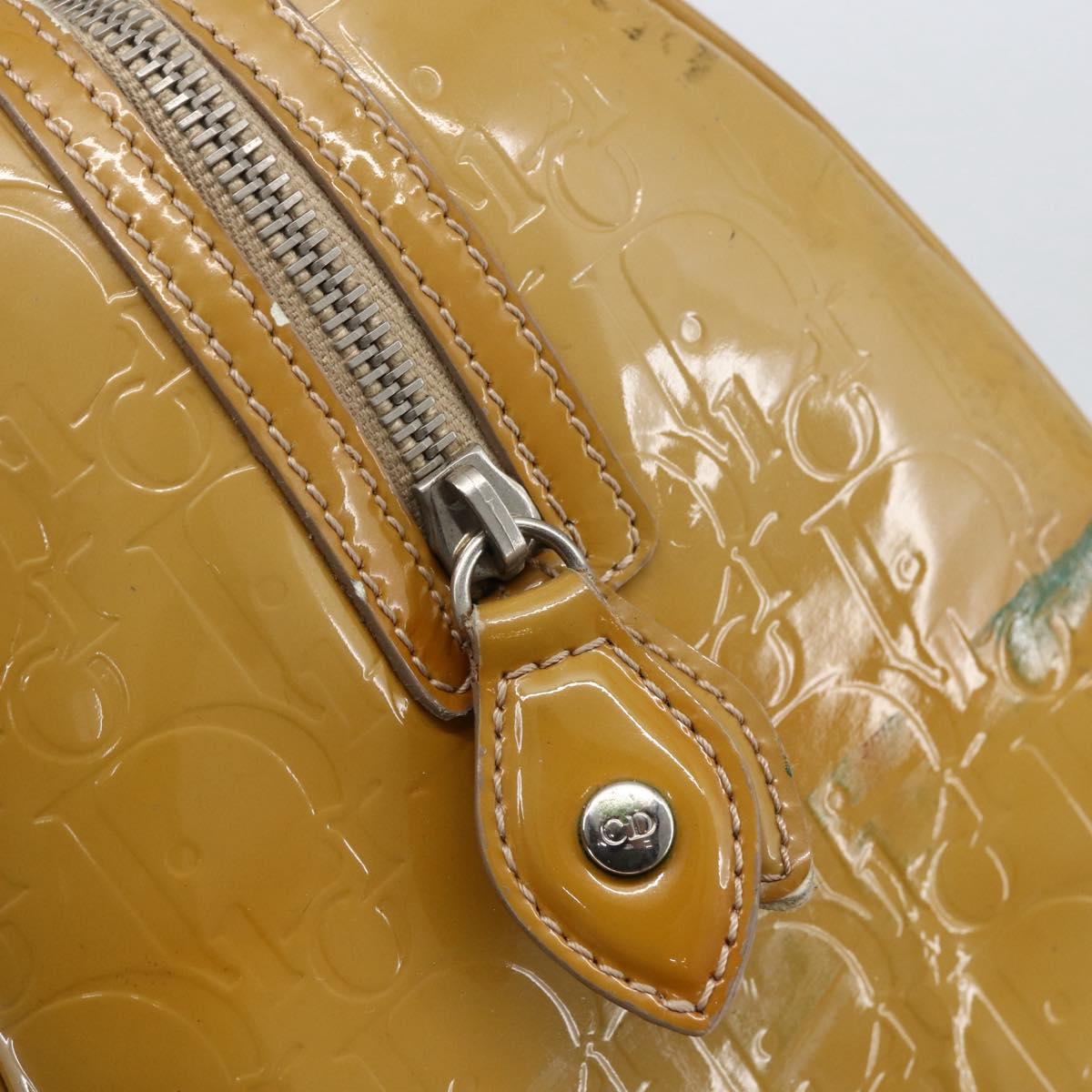 Christian Dior Trotter Canvas Boston Bag Patent leather Beige Silver Auth fm5079