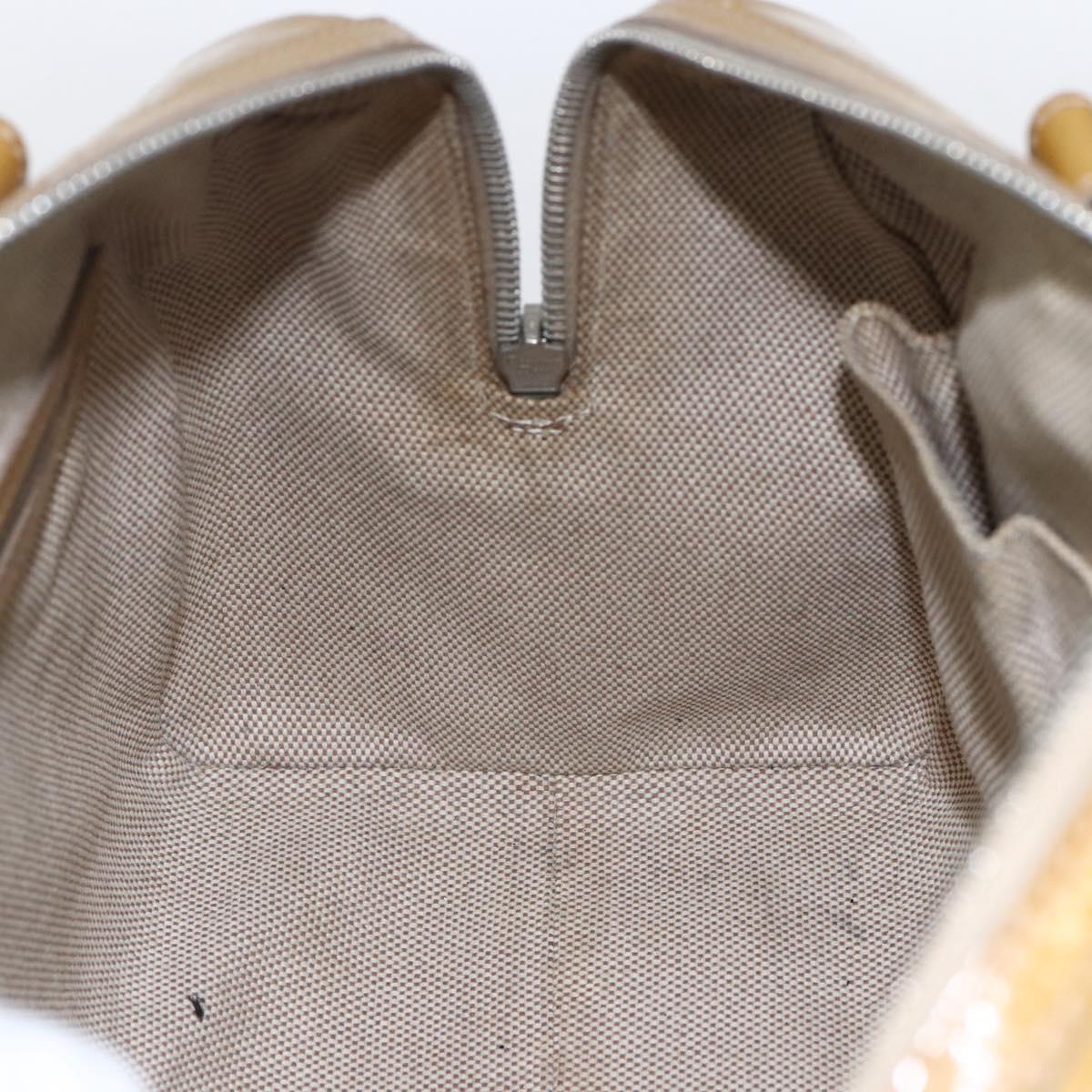 Christian Dior Trotter Canvas Boston Bag Patent leather Beige Silver Auth fm5079