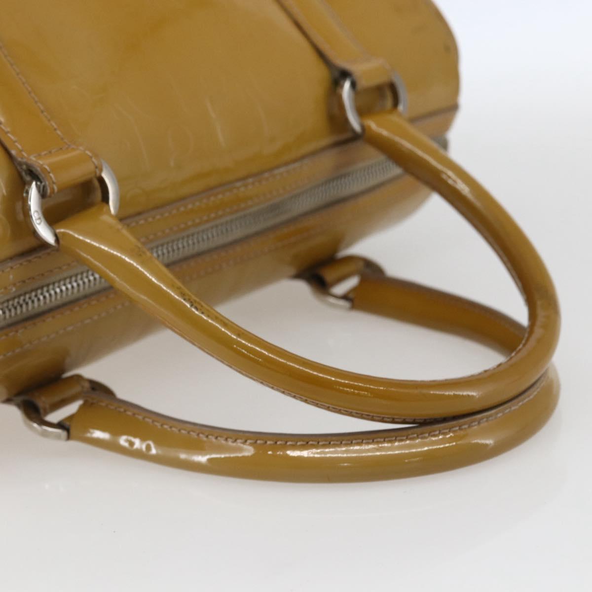 Christian Dior Trotter Canvas Boston Bag Patent leather Beige Silver Auth fm5079