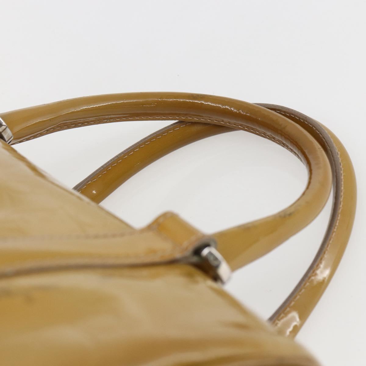 Christian Dior Trotter Canvas Boston Bag Patent leather Beige Silver Auth fm5079