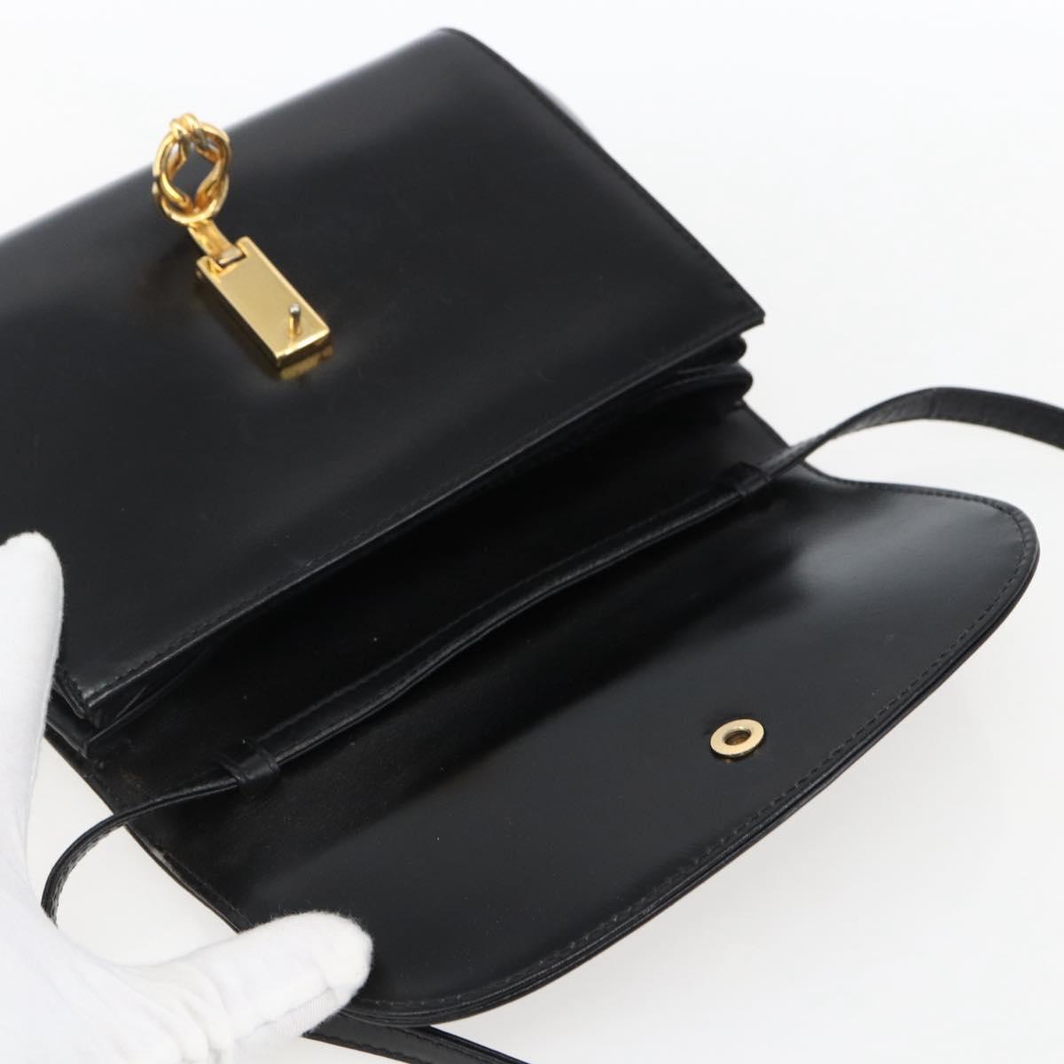 GUCCI Shoulder Bag Leather Black Gold 004 056 0219 Auth fm5081