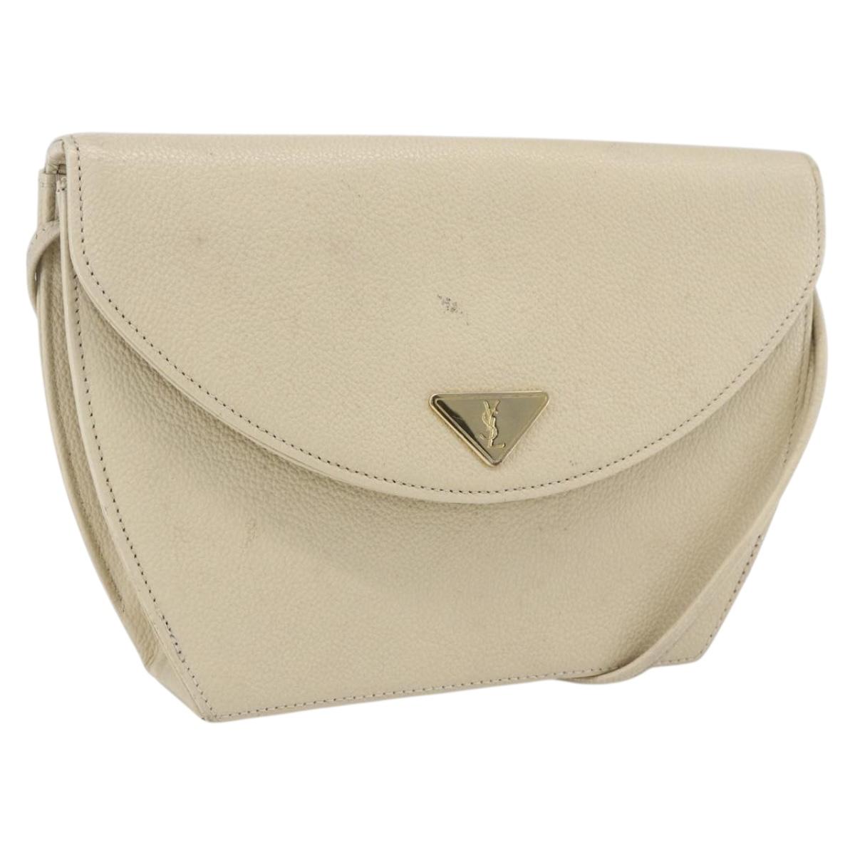 SAINT LAURENT Shoulder Bag Leather Ivory Gold Auth fm5082