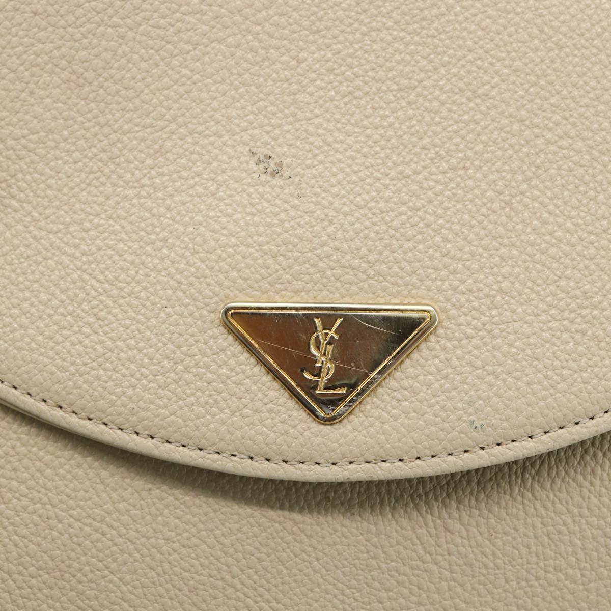 SAINT LAURENT Shoulder Bag Leather Ivory Gold Auth fm5082