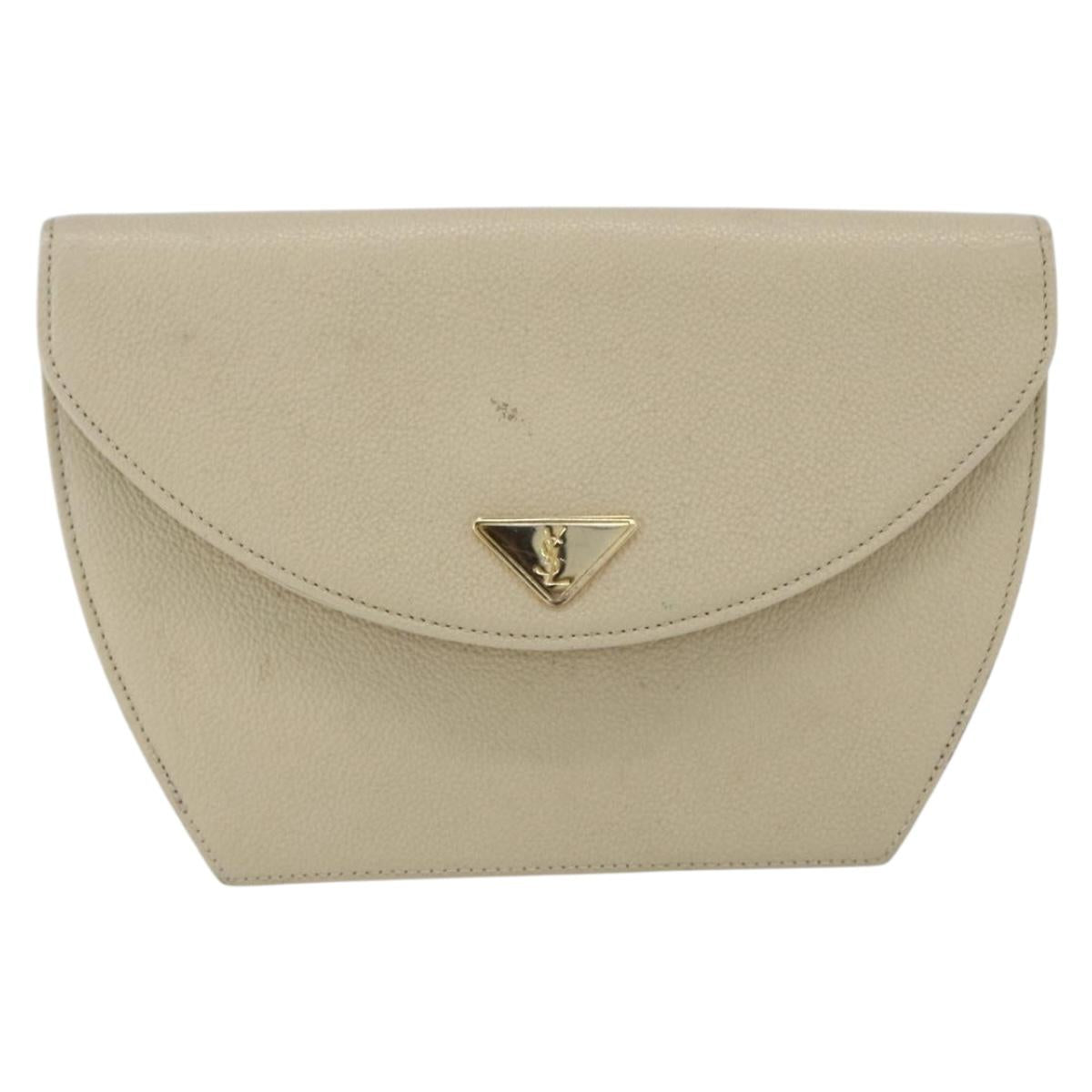 SAINT LAURENT Shoulder Bag Leather Ivory Gold Auth fm5082