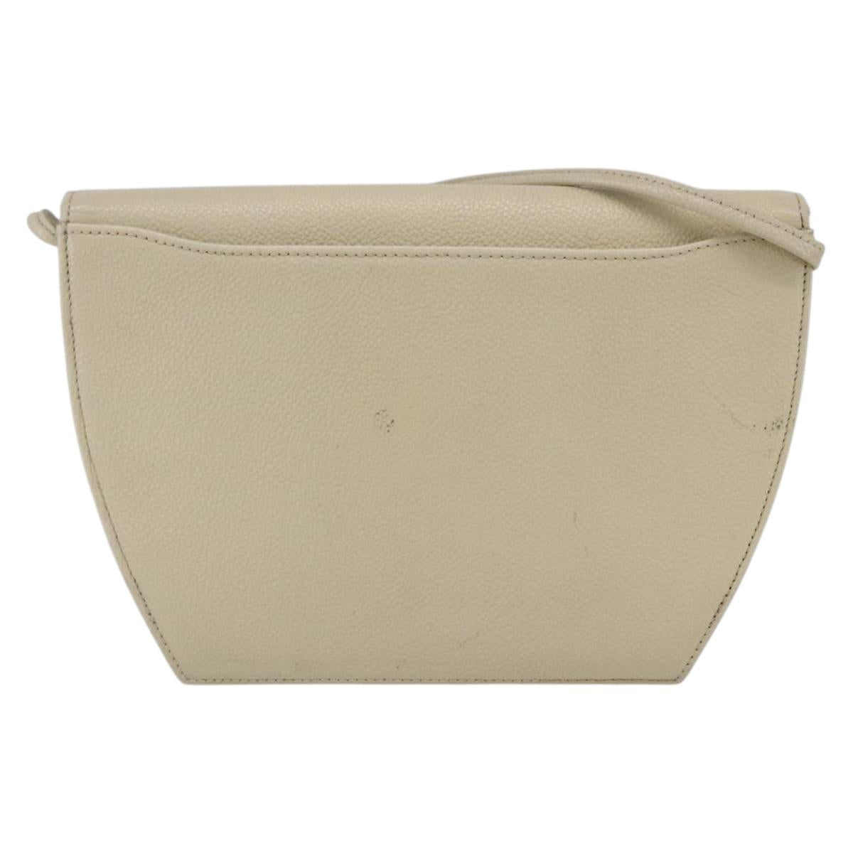 SAINT LAURENT Shoulder Bag Leather Ivory Gold Auth fm5082