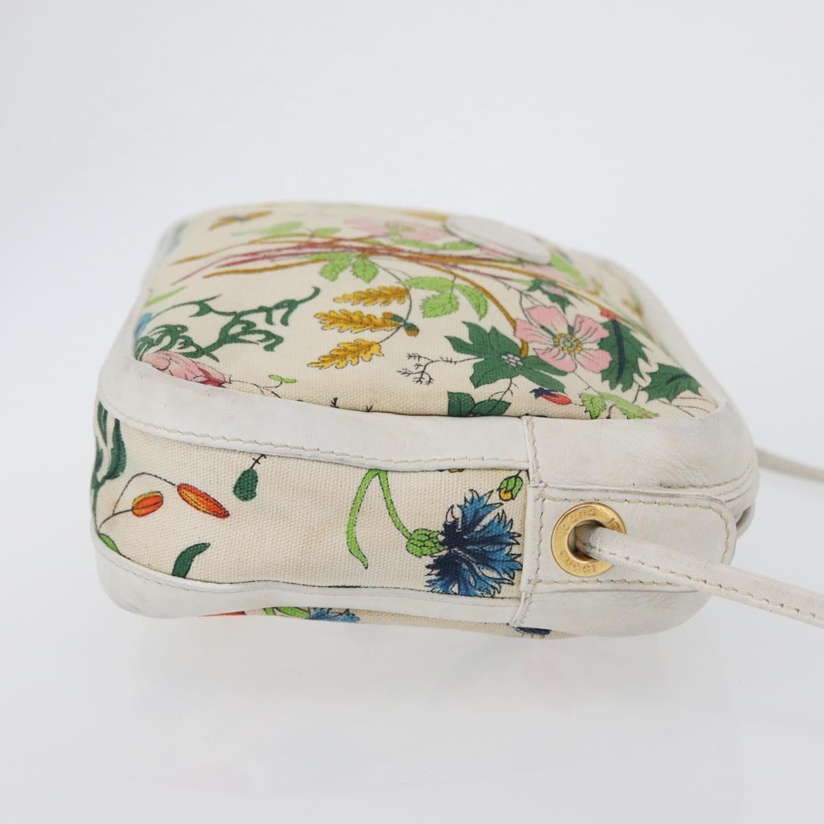 GUCCI Flora Shoulder Bag Canvas Leather White Gold 007 14 0068 Auth fm5083