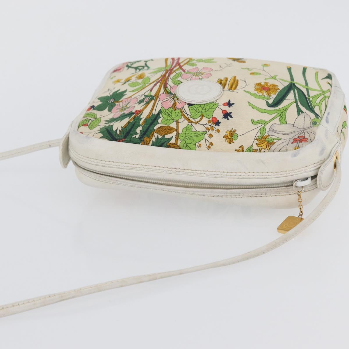GUCCI Flora Shoulder Bag Canvas Leather White Gold 007 14 0068 Auth fm5083