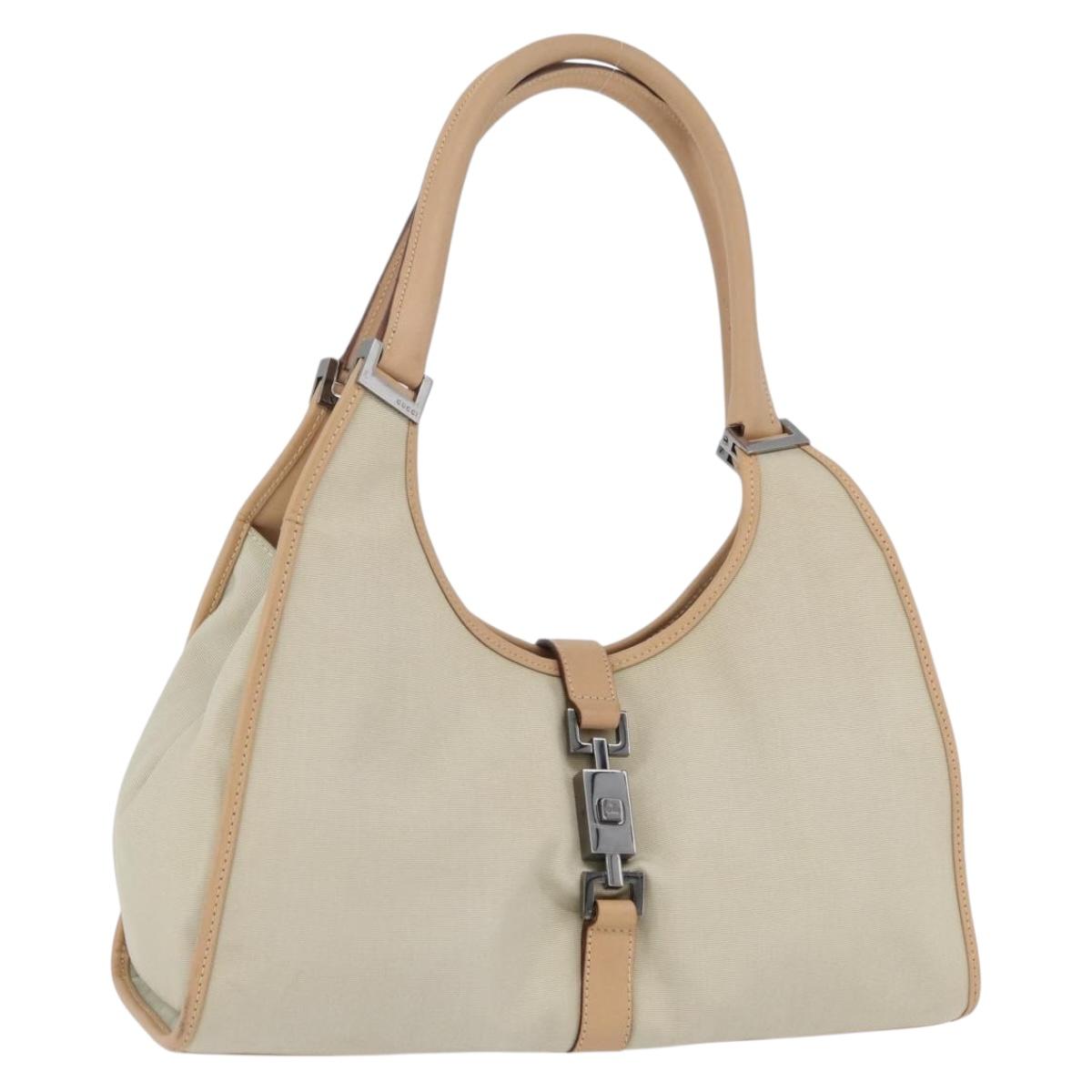 GUCCI Jackie Shoulder Bag Canvas Leather Beige Silver 002 1067 Auth fm5084
