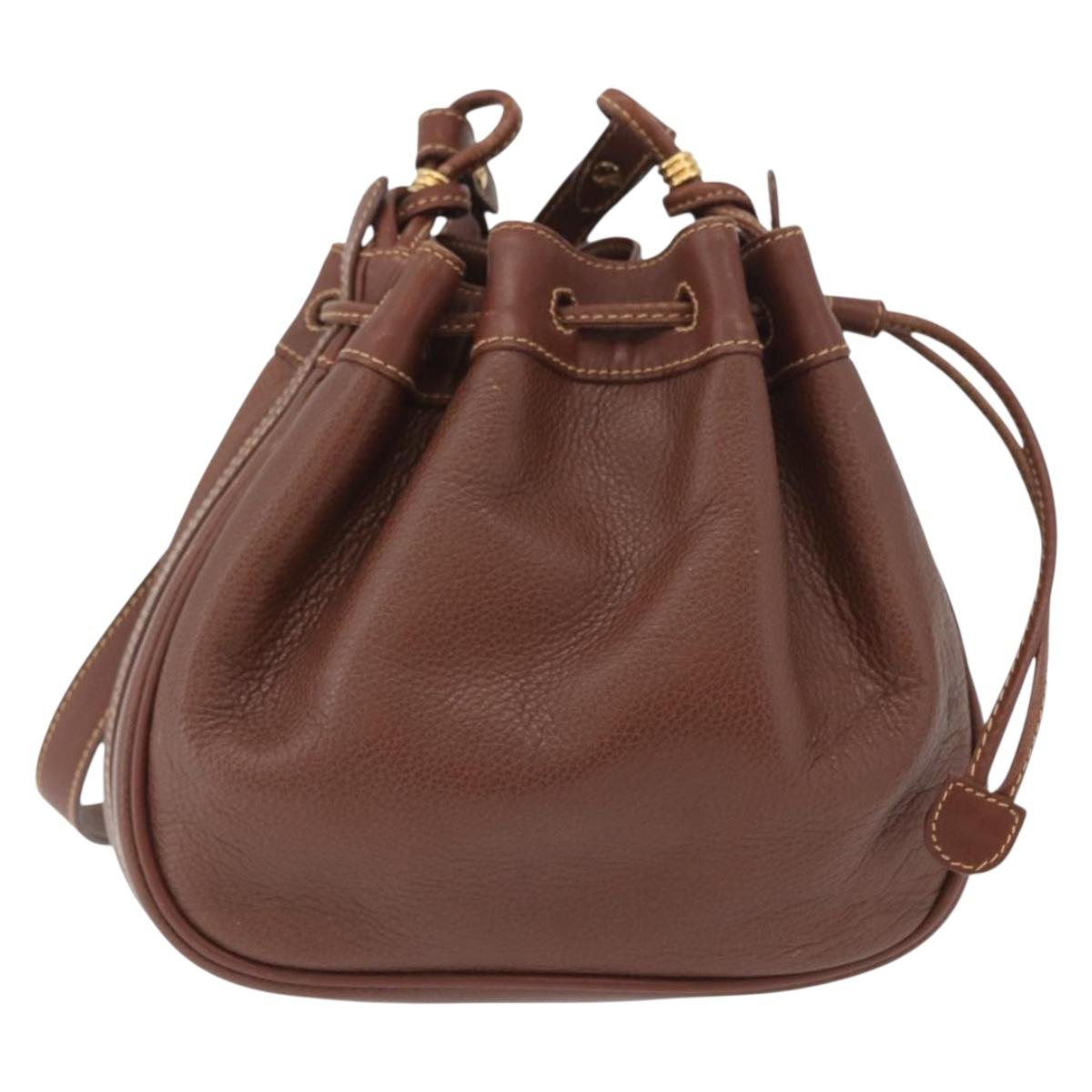 GUCCI Shoulder Bag Leather Brown Gold 007 984 0065 Auth fm5085