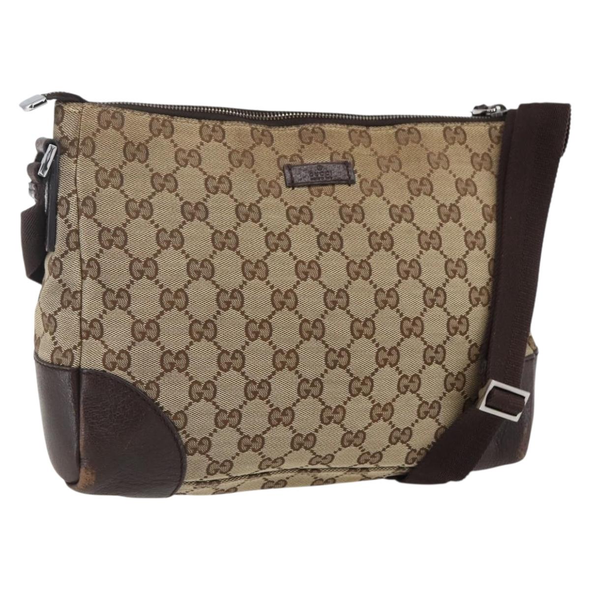 GUCCI GG Canvas Shoulder Bag Beige Silver 114273 Auth fm5091