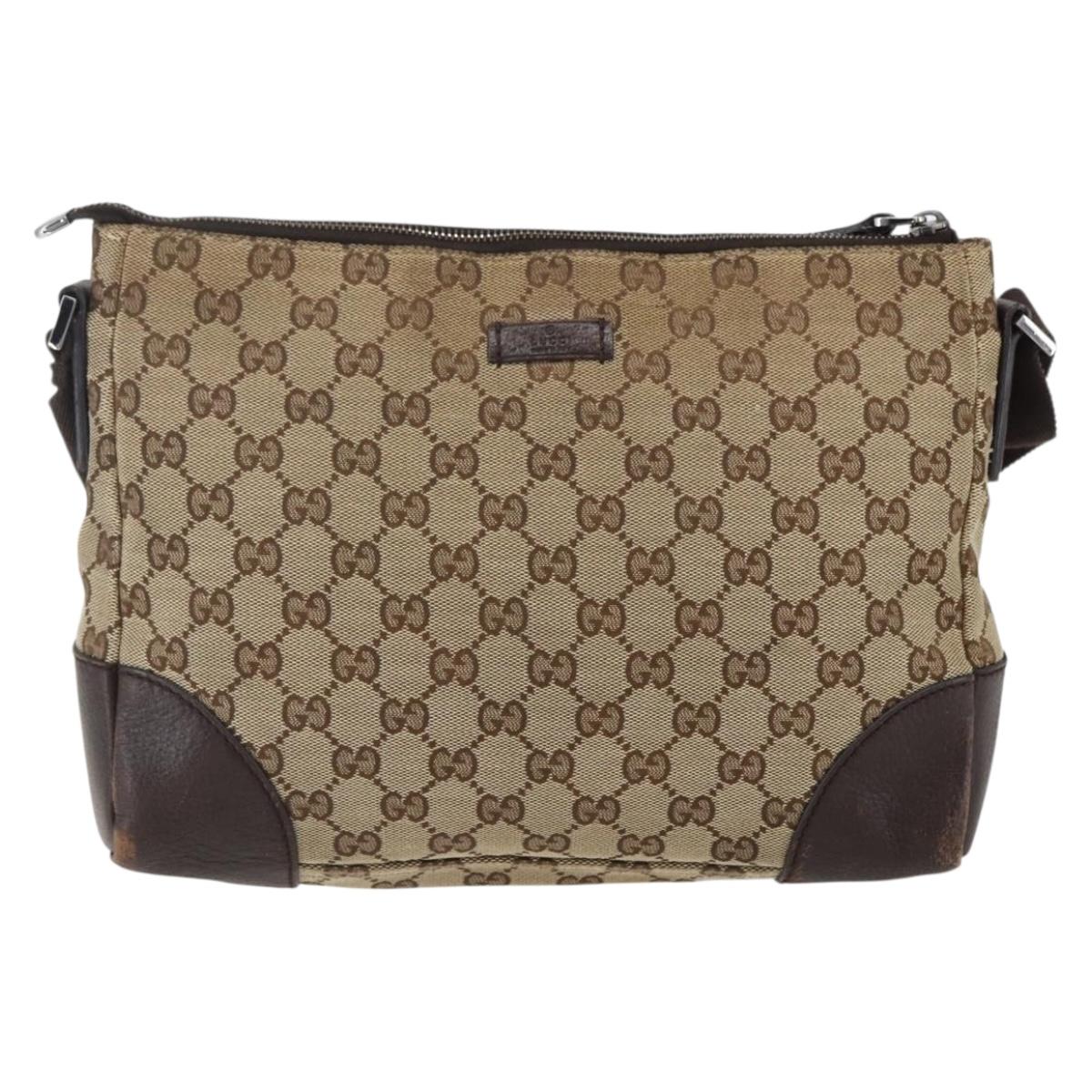 GUCCI GG Canvas Shoulder Bag Beige Silver 114273 Auth fm5091