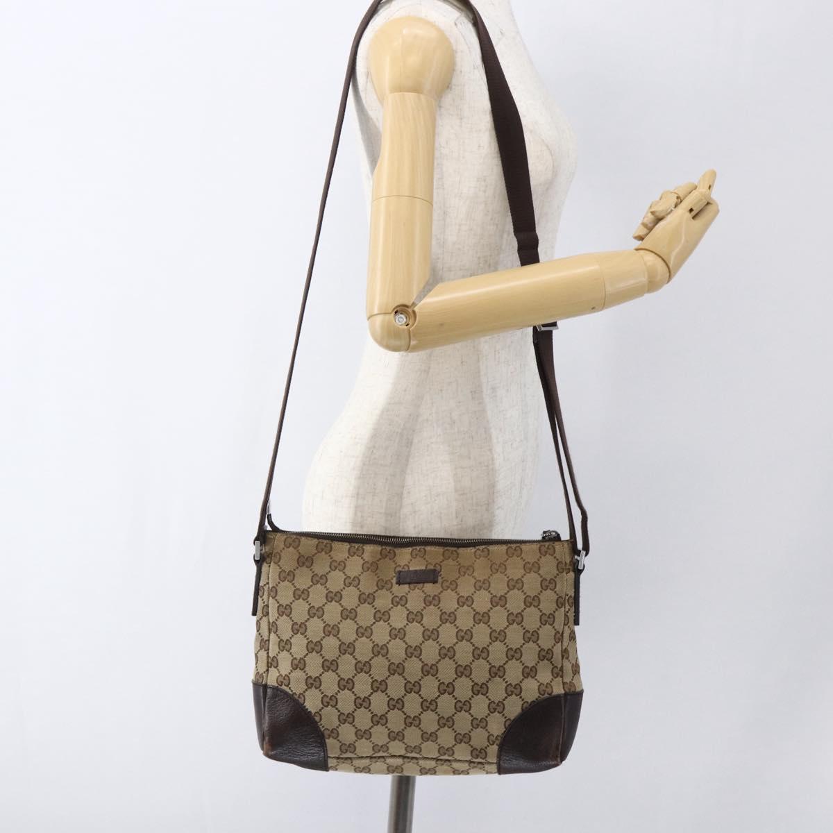 GUCCI GG Canvas Shoulder Bag Beige Silver 114273 Auth fm5091