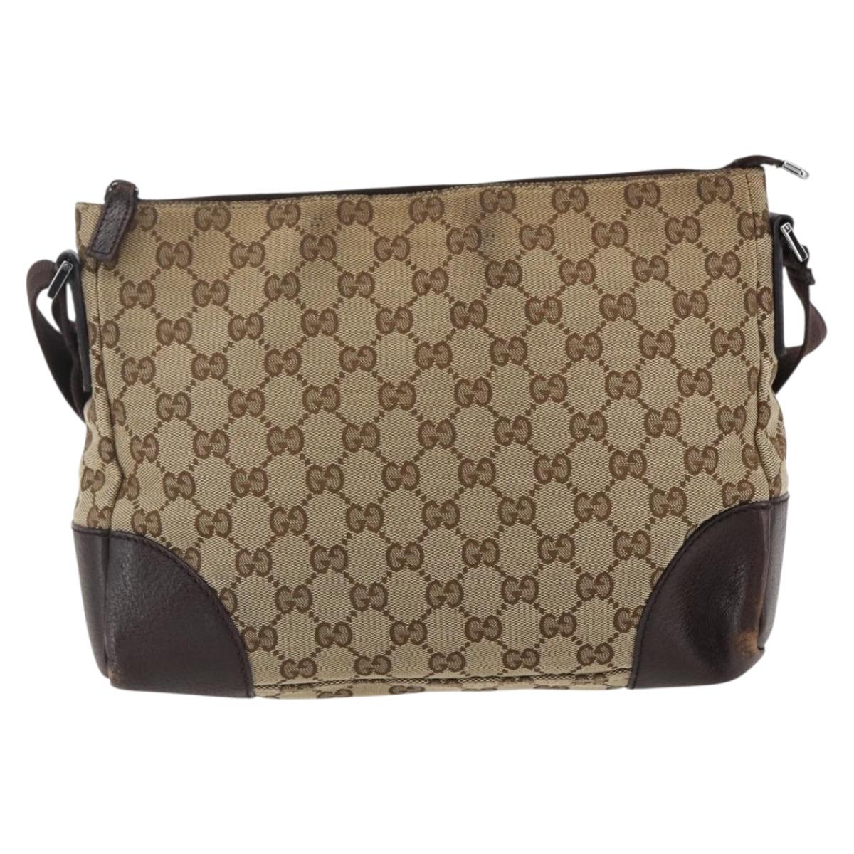 GUCCI GG Canvas Shoulder Bag Beige Silver 114273 Auth fm5091