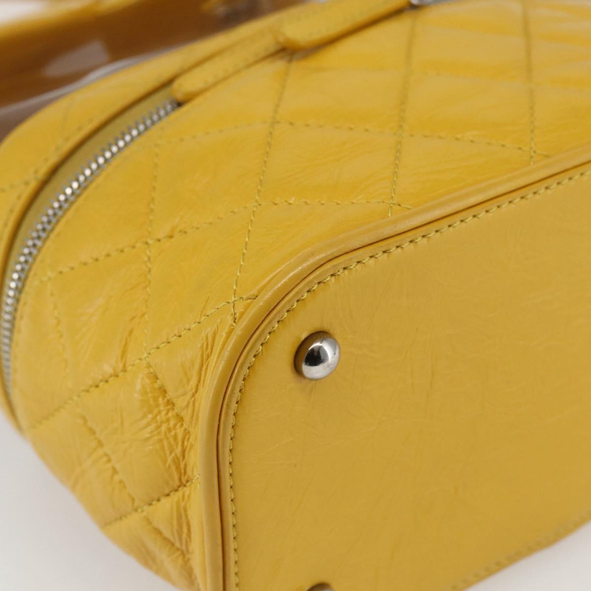 CHANEL Matelasse Chain Aquarium Backpack Leather Vinyl Yellow CC Auth fm5093V