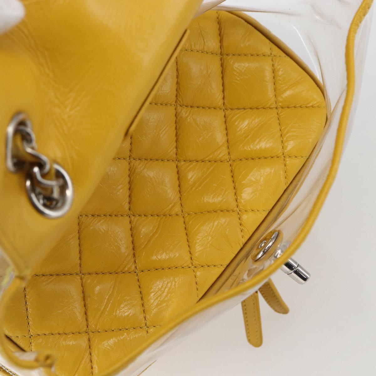 CHANEL Matelasse Chain Aquarium Backpack Leather Vinyl Yellow CC Auth fm5093V
