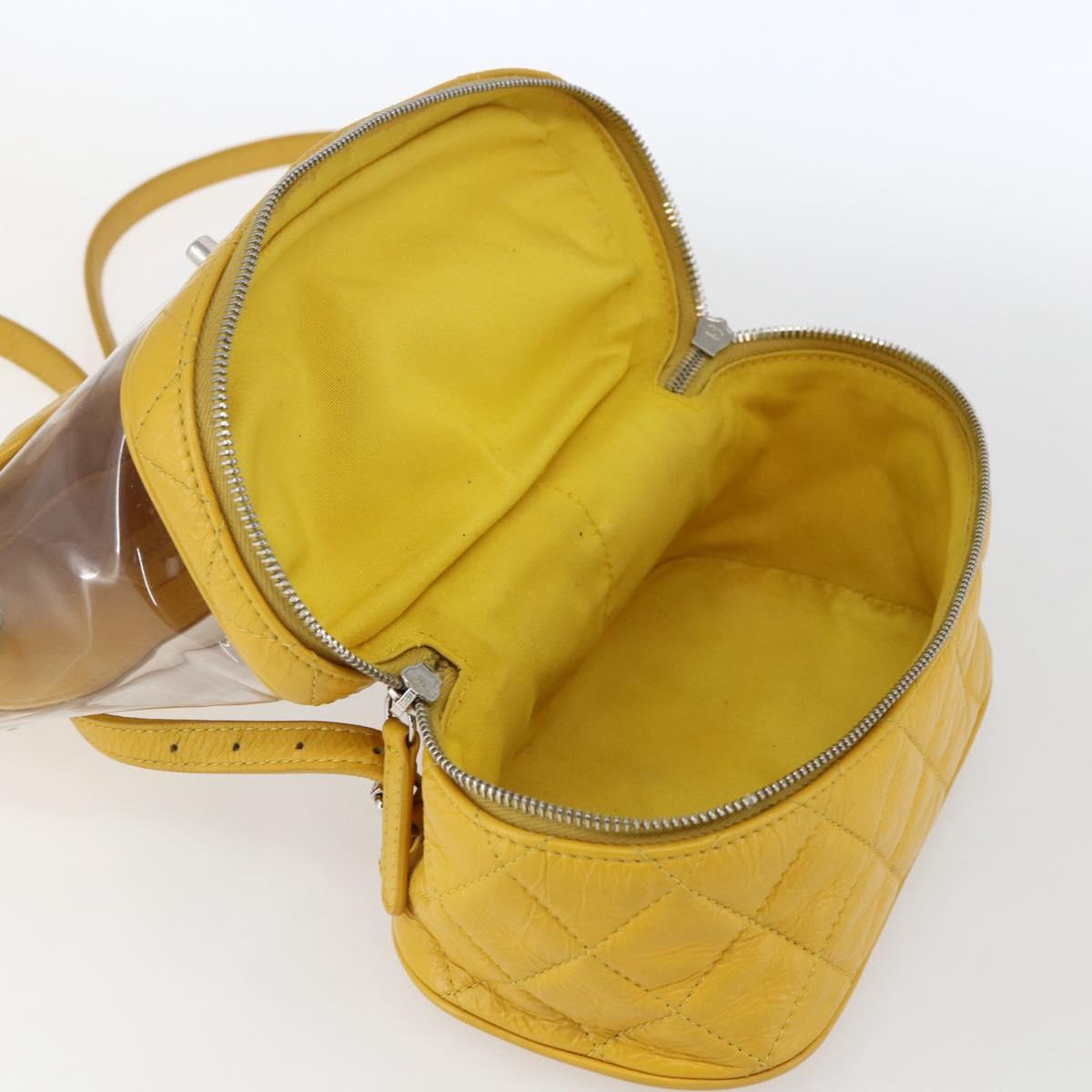CHANEL Matelasse Chain Aquarium Backpack Leather Vinyl Yellow CC Auth fm5093V