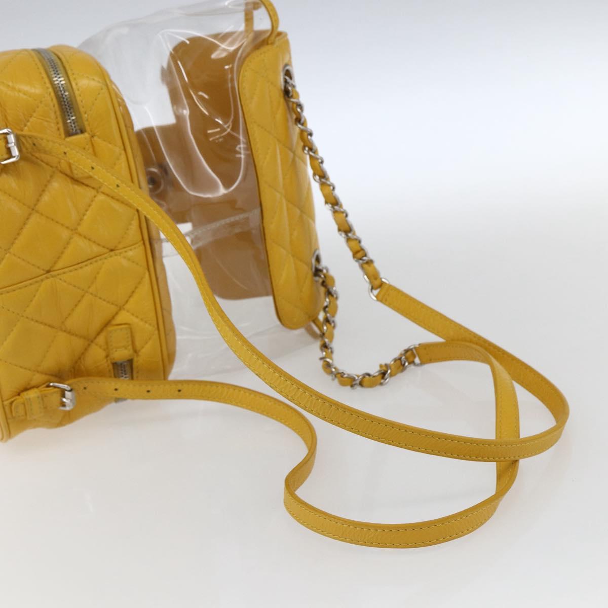 CHANEL Matelasse Chain Aquarium Backpack Leather Vinyl Yellow CC Auth fm5093V