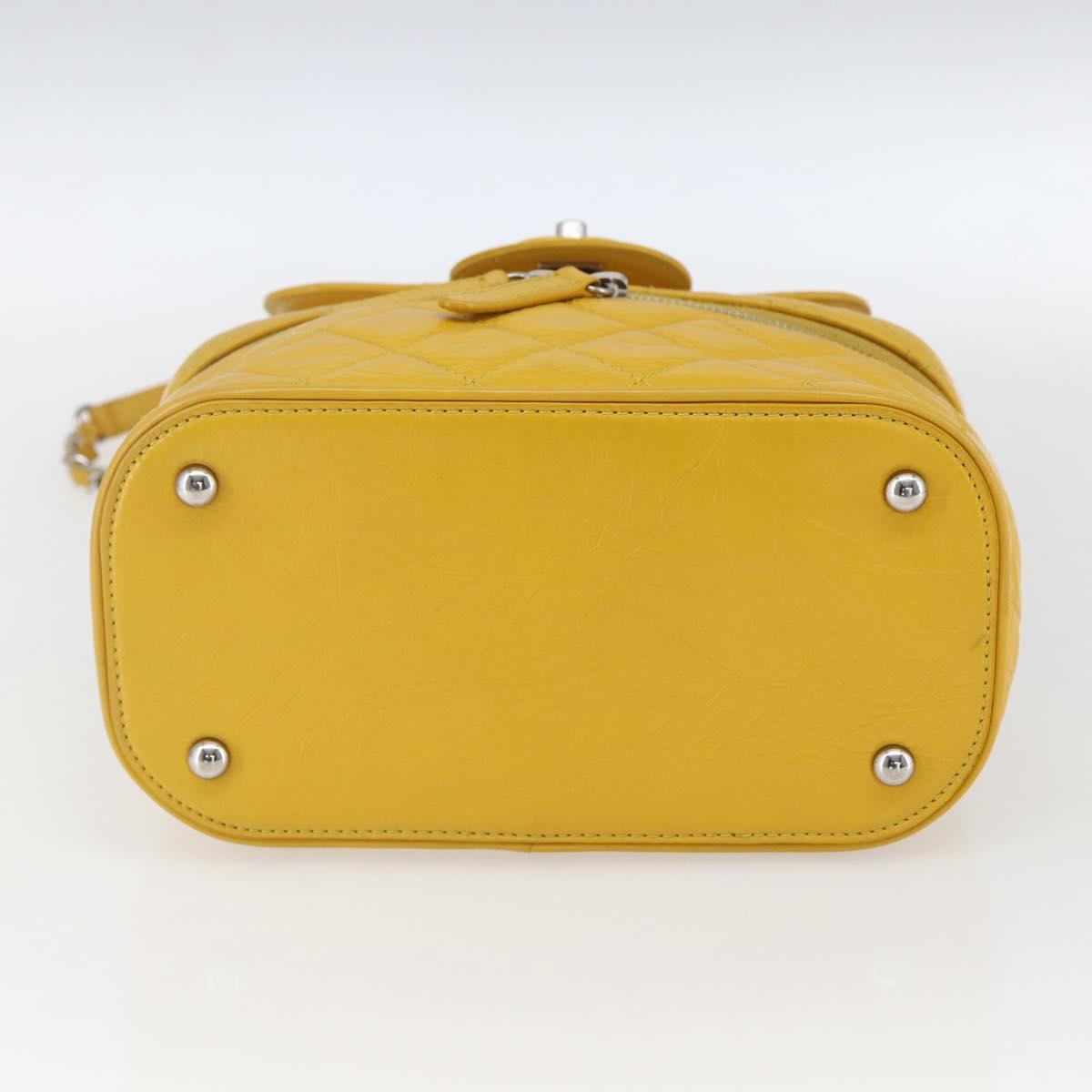CHANEL Matelasse Chain Aquarium Backpack Leather Vinyl Yellow CC Auth fm5093V