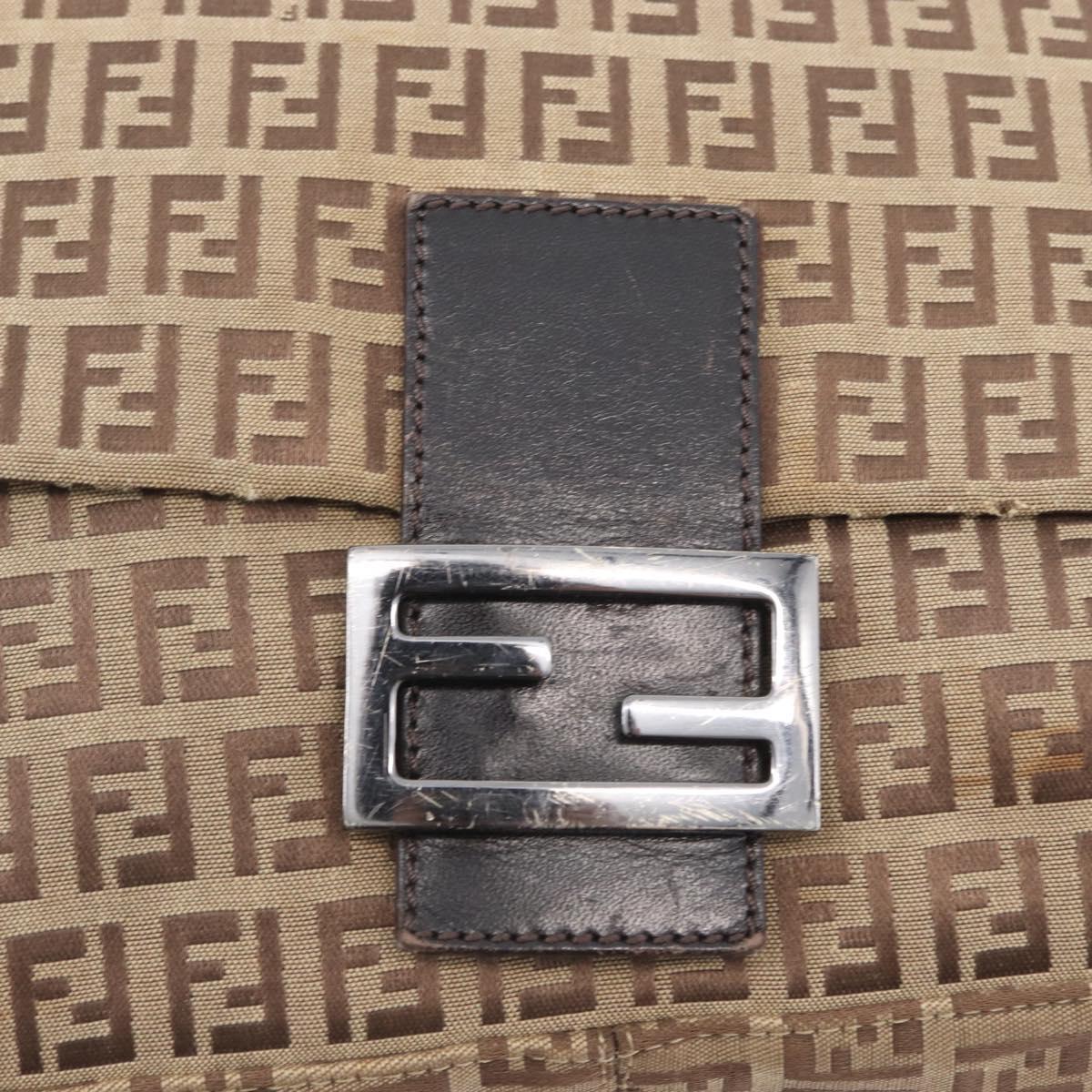 FENDI Zucchino Canvas Mamma Baguette Shoulder Bag Brown Auth fm5095