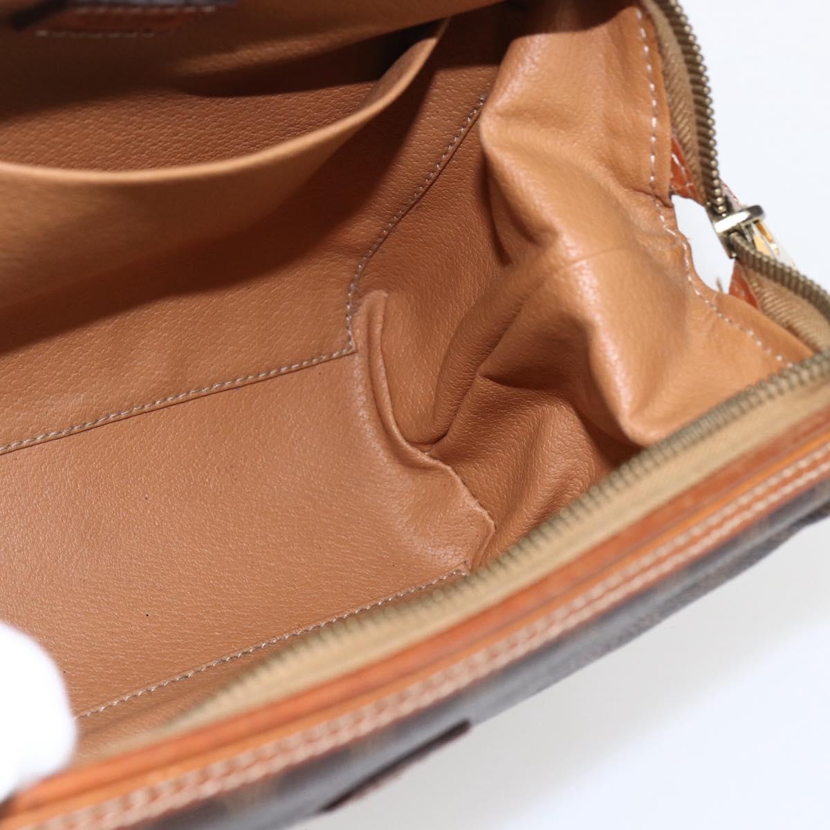 CELINE Macadam Canvas Pouch PVC Leather Brown Gold Auth fm5108