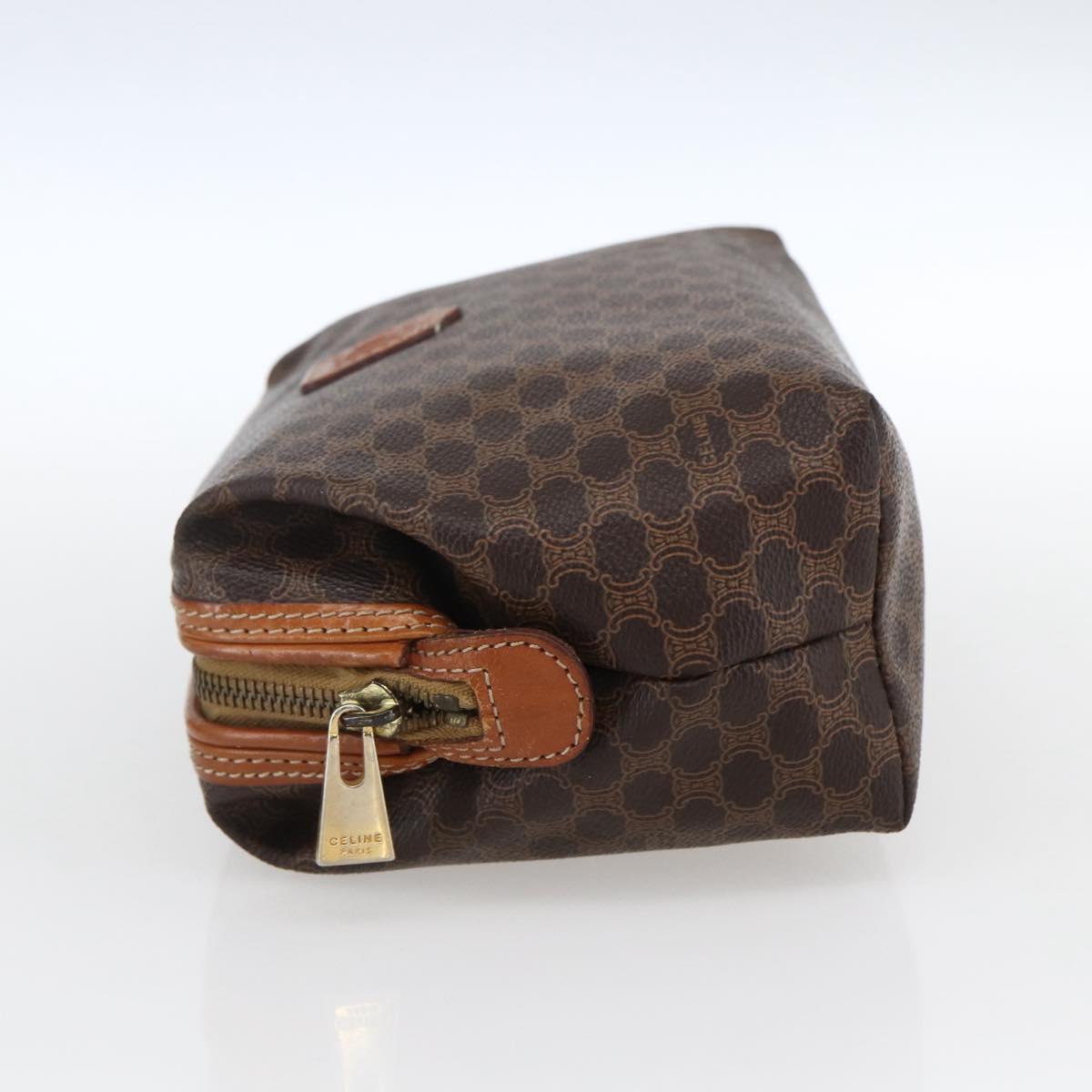 CELINE Macadam Canvas Pouch PVC Leather Brown Gold Auth fm5108