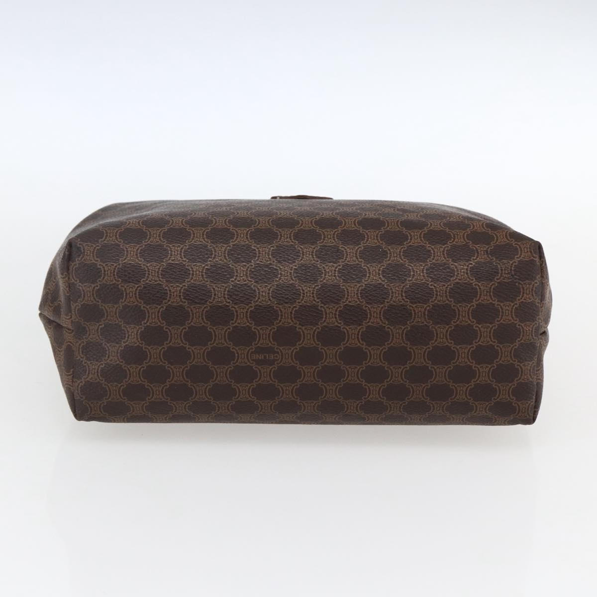 CELINE Macadam Canvas Pouch PVC Leather Brown Gold Auth fm5108