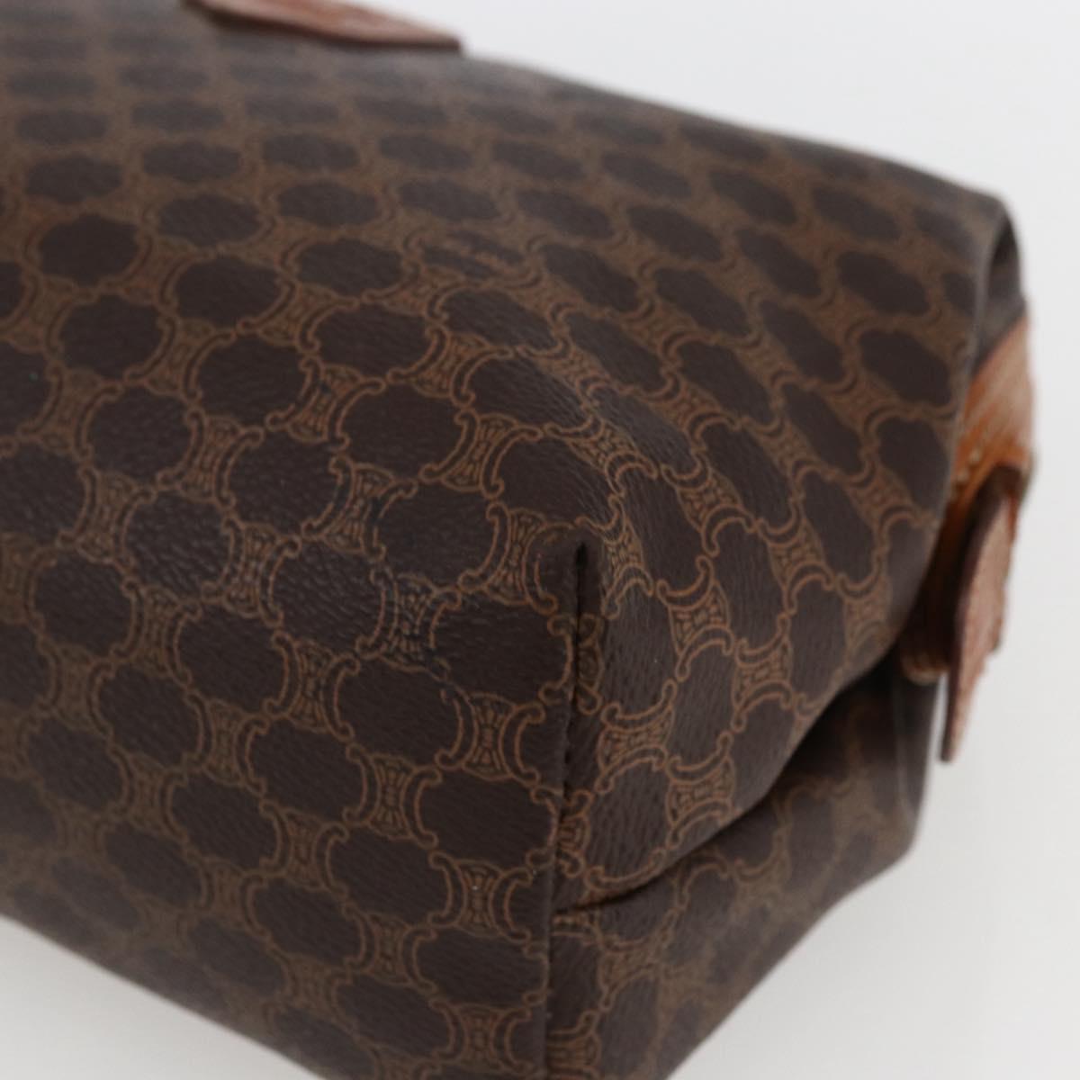 CELINE Macadam Canvas Pouch PVC Leather Brown Gold Auth fm5108