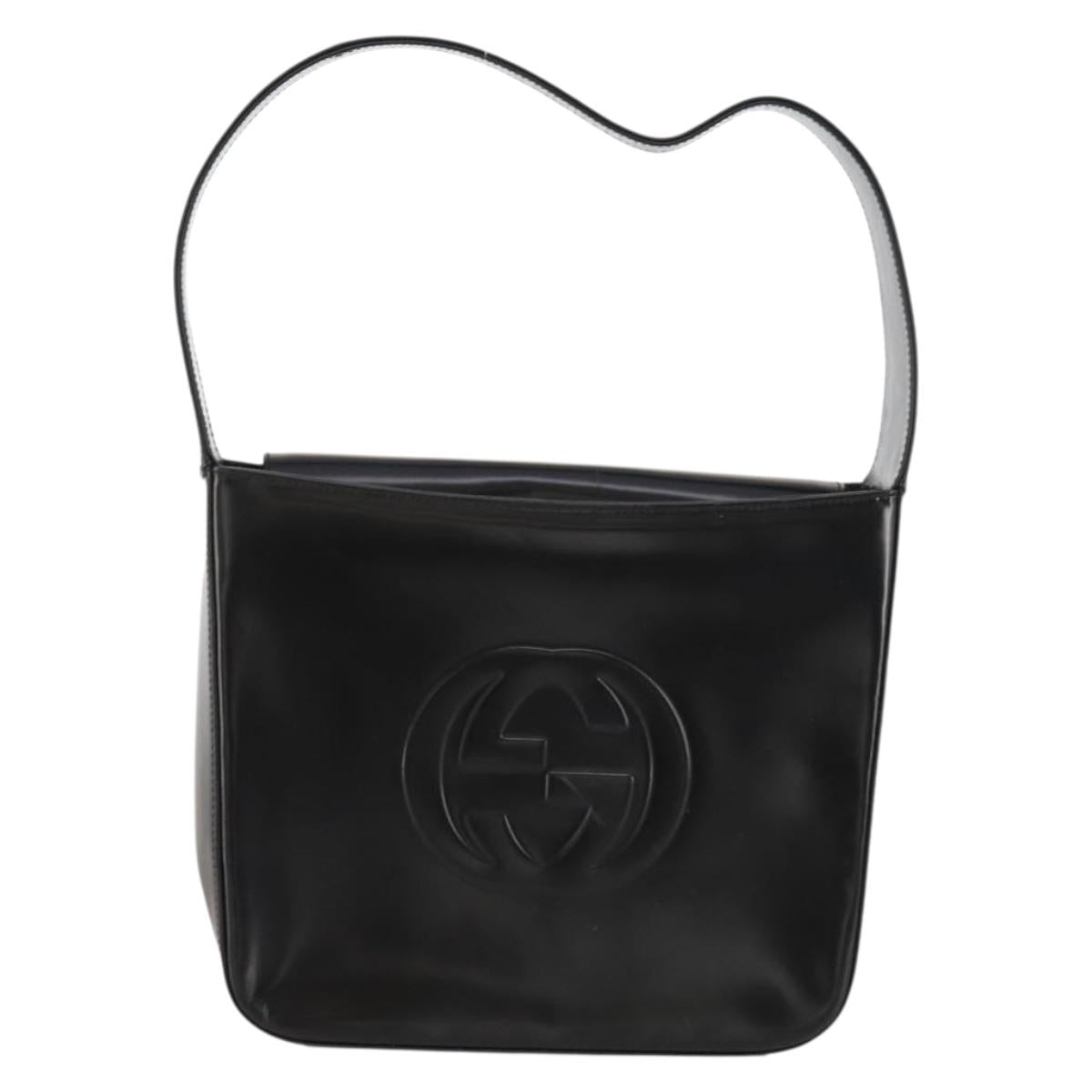 GUCCI Interlocking Bag Patent leather Black Silver 000 2023 0506 Auth fm5110