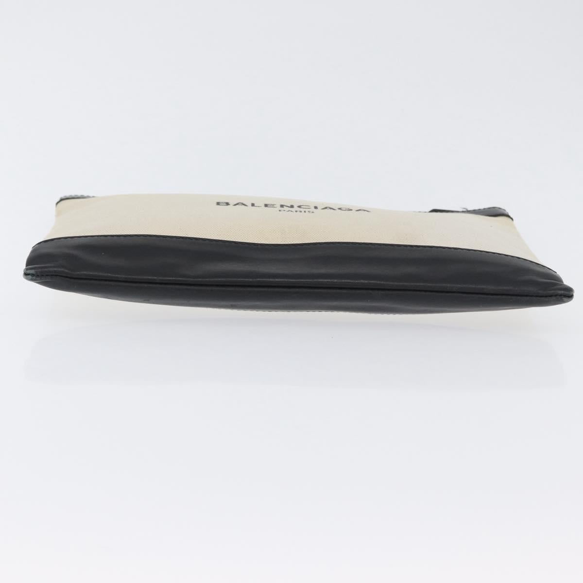 BALENCIAGA Navy clip M Clutch Bag Canvas Leather Beige Black 373834 Auth fm5111