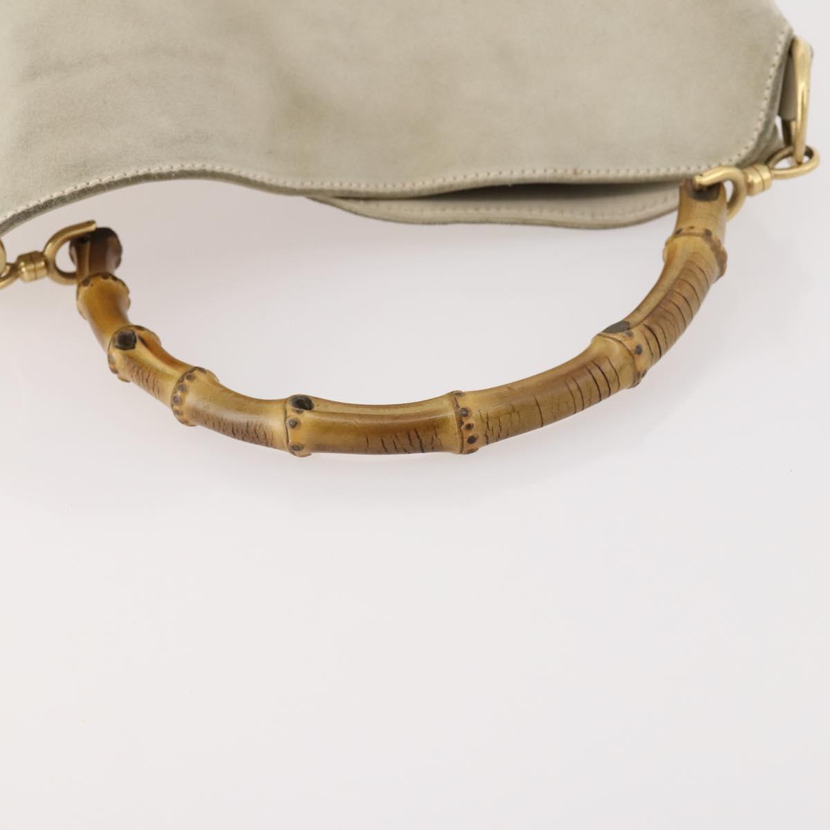GUCCI Bamboo Shoulder Bag Suede Ivory Gold 001 2113 Auth fm5113